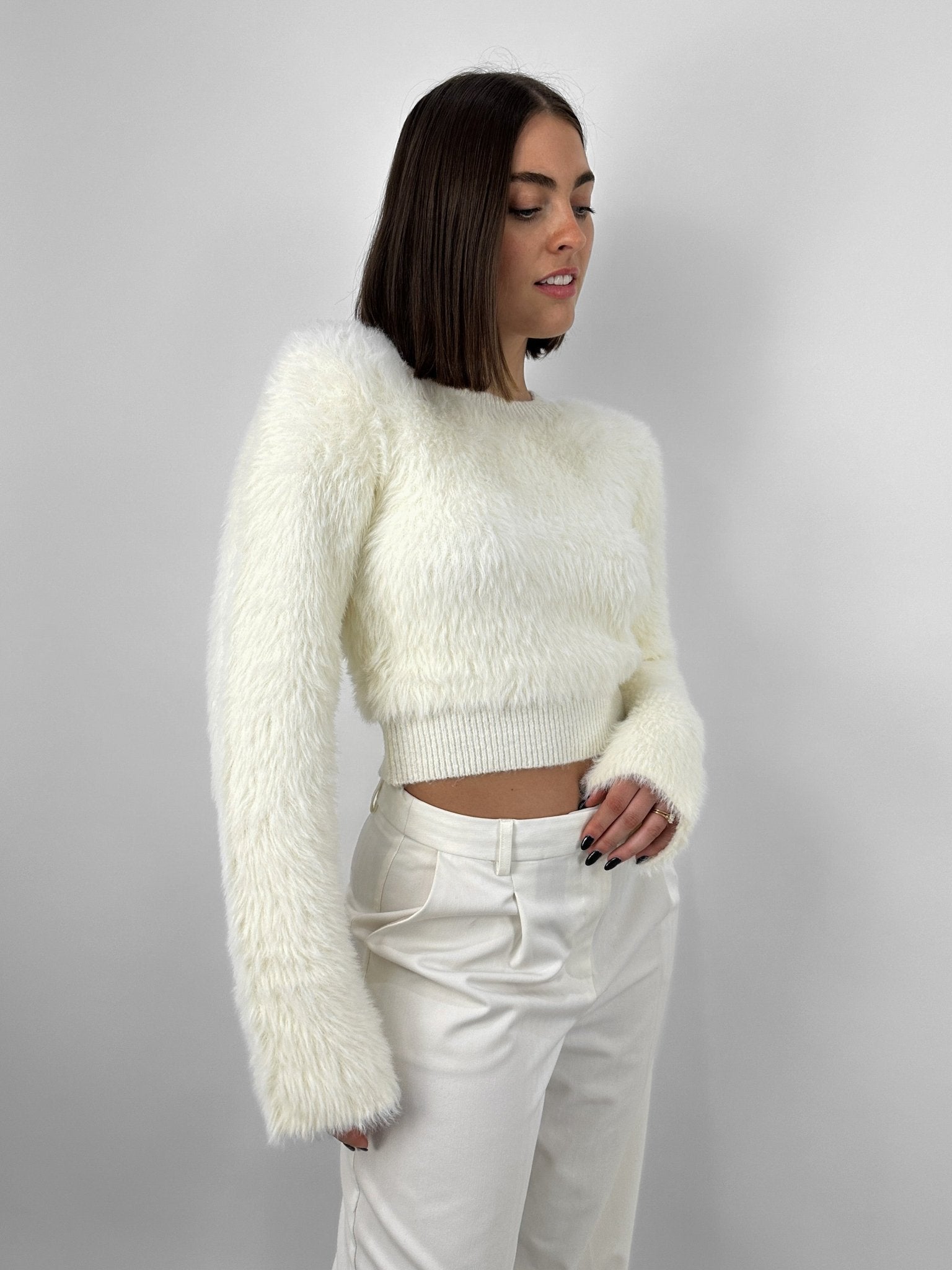 Fuzzy Sweater Halter Cropped Top – Arcade Attire
