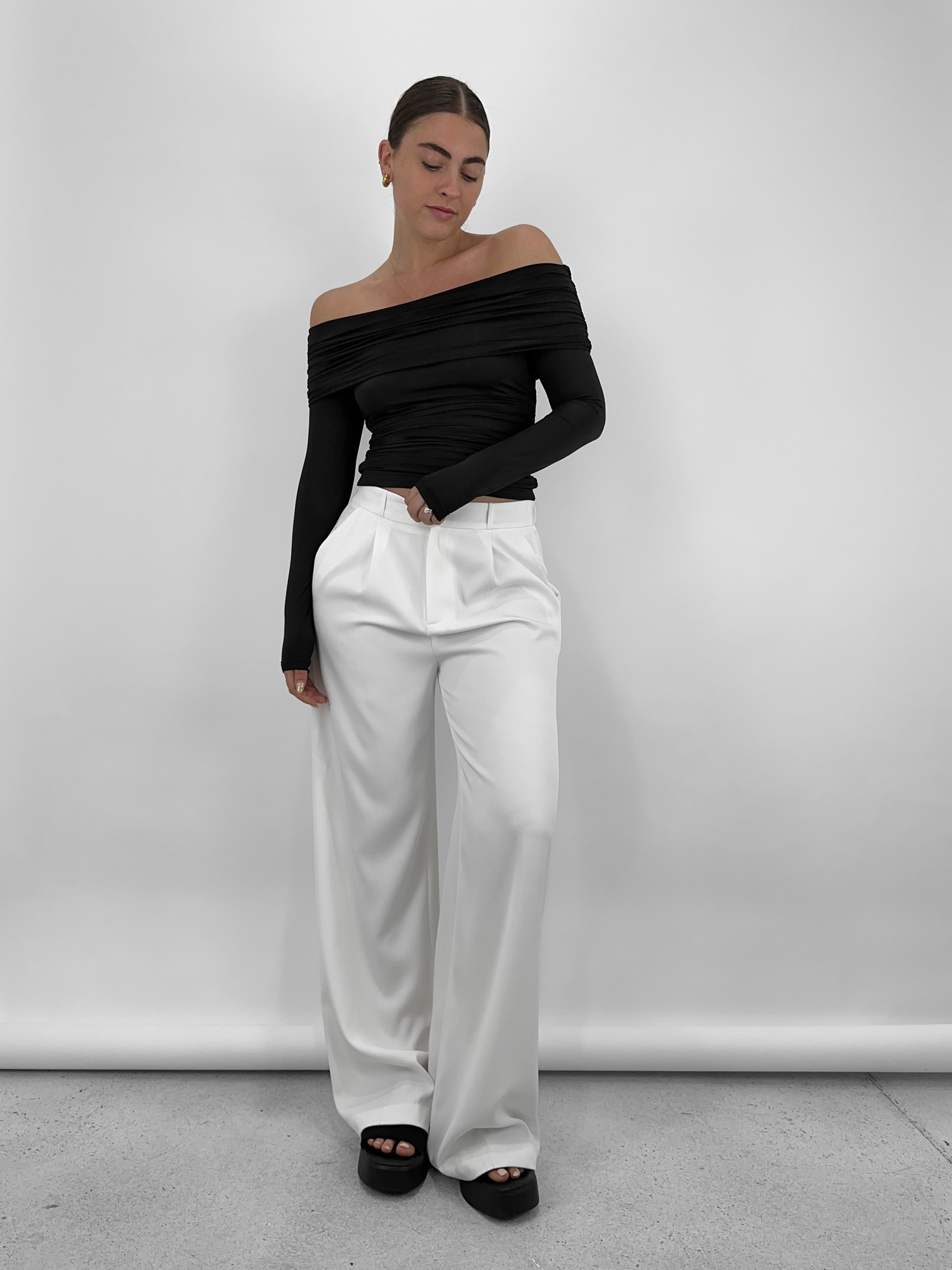 Off The Shoulder Long Sleeve Ruched Top