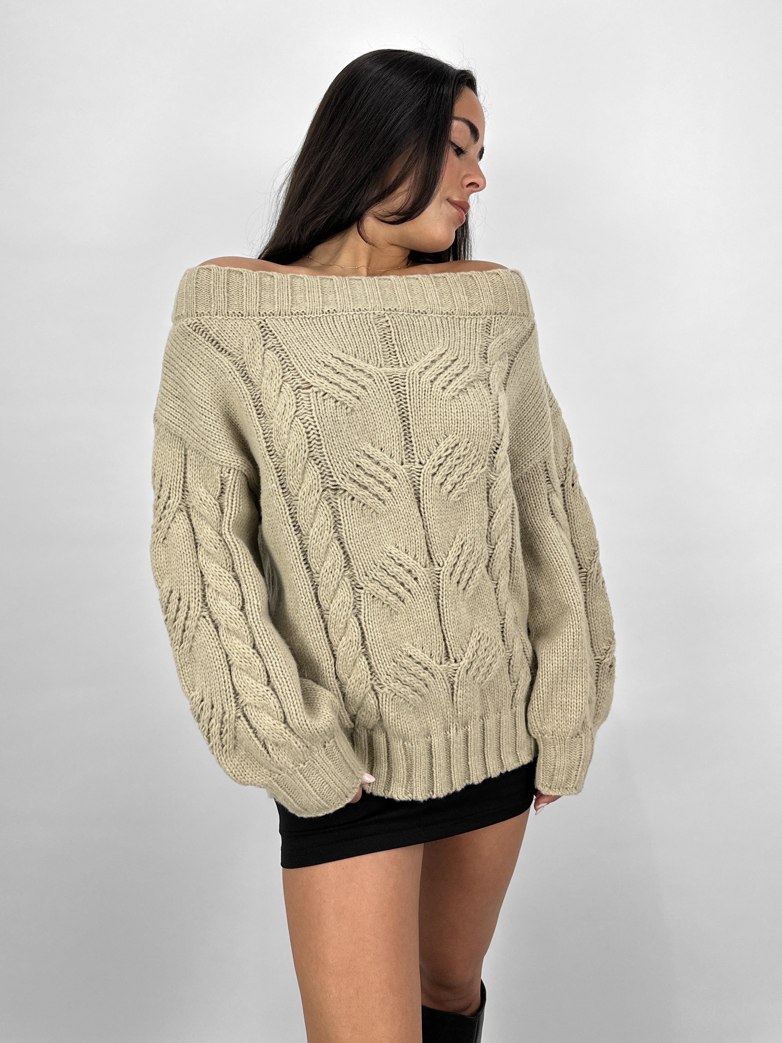 Slouch Shoulder Cable Knit Sweater