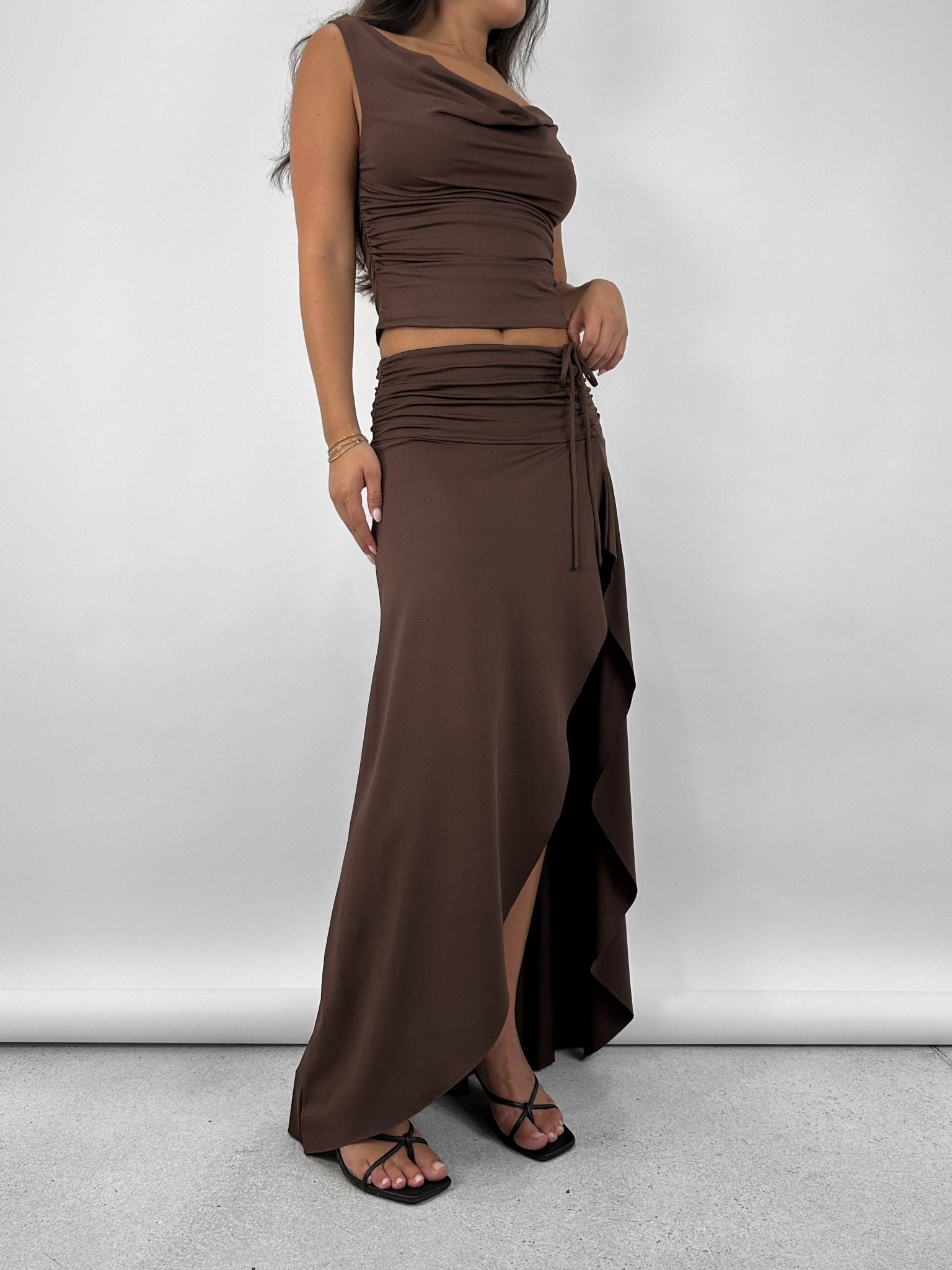 Asymmetrical Ruched Midi Skirt - Vamp Official