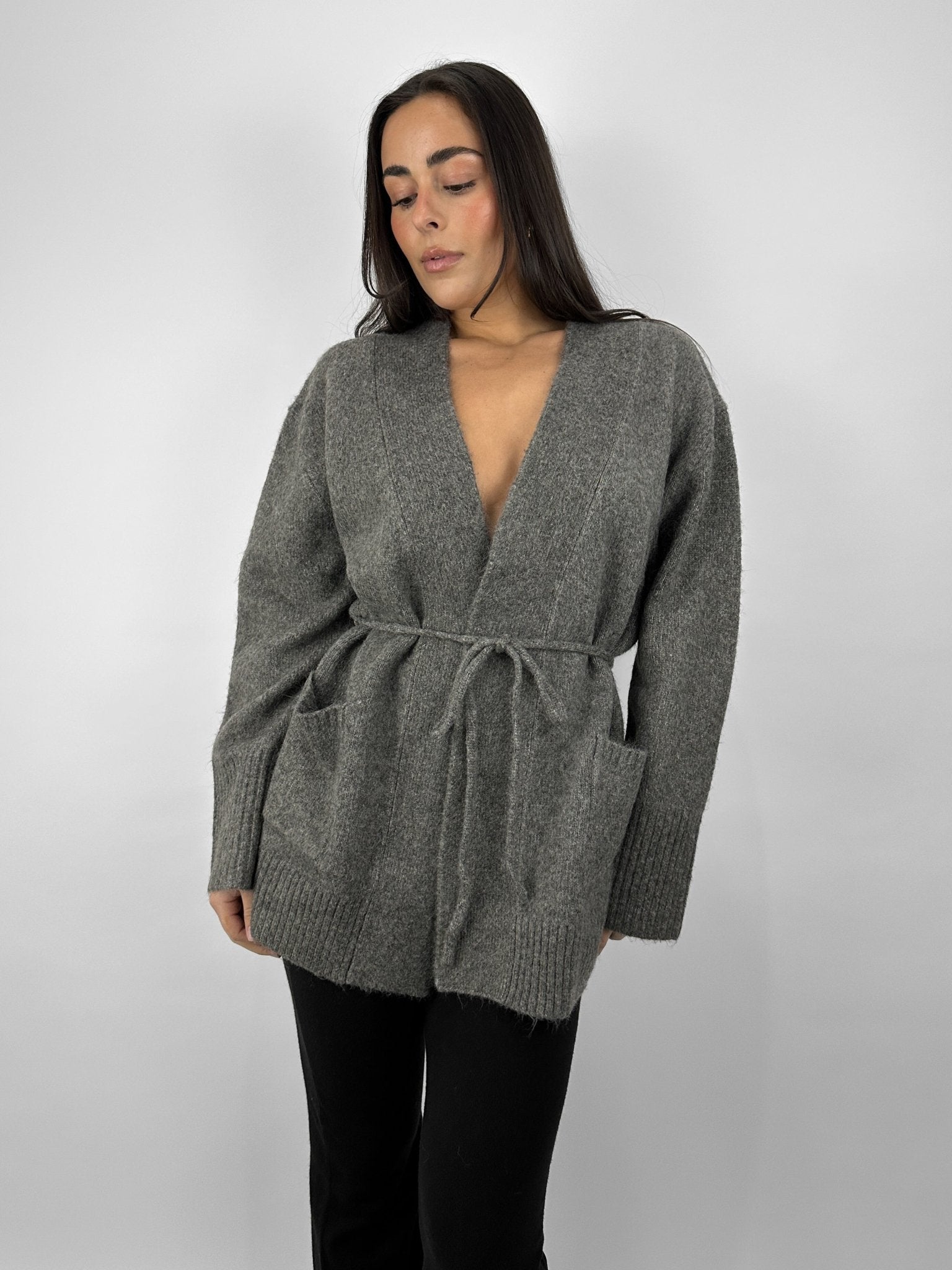 Belted Wrap Knit Cardigan - Vamp Official