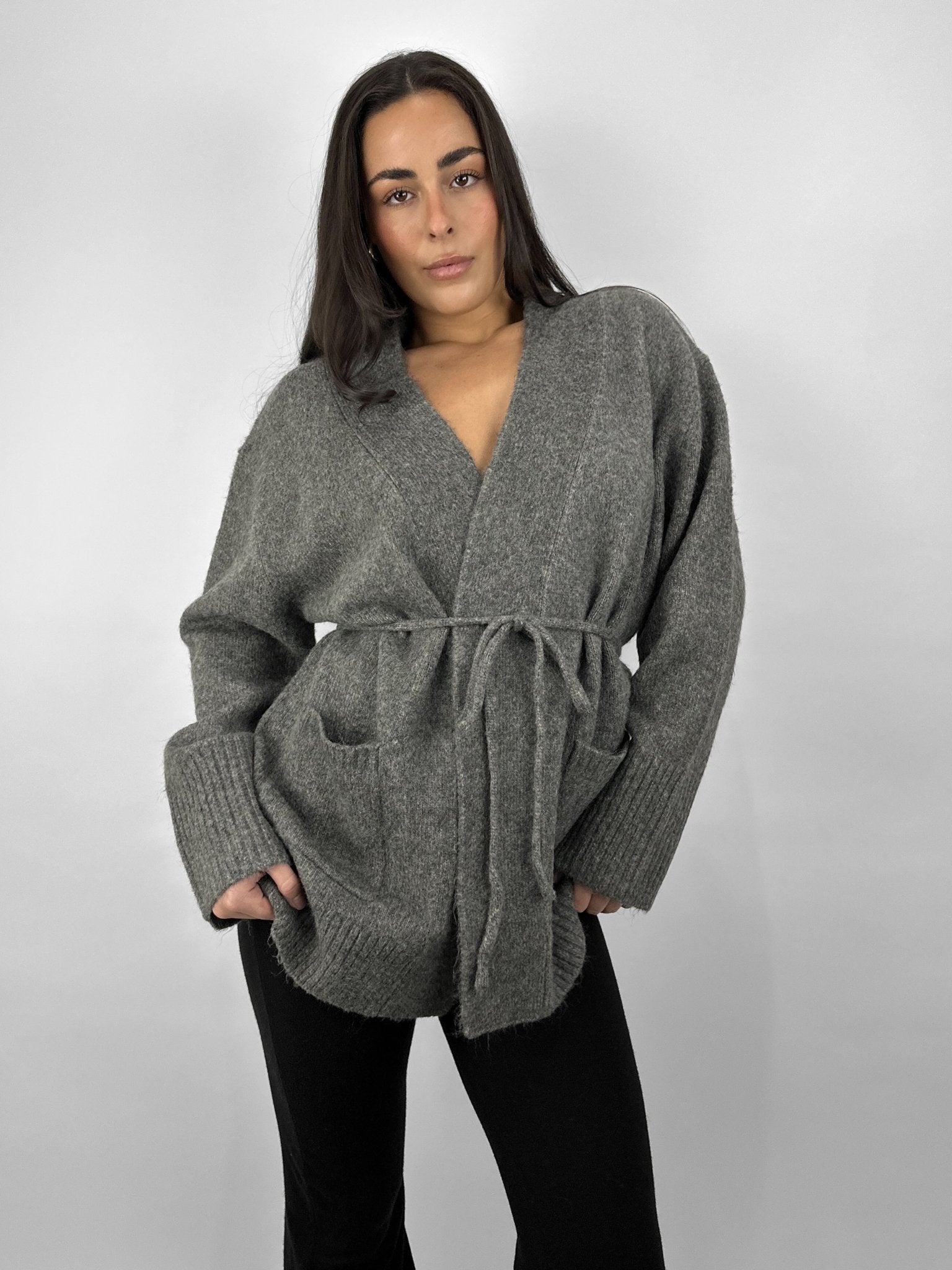 Belted Wrap Knit Cardigan - Vamp Official