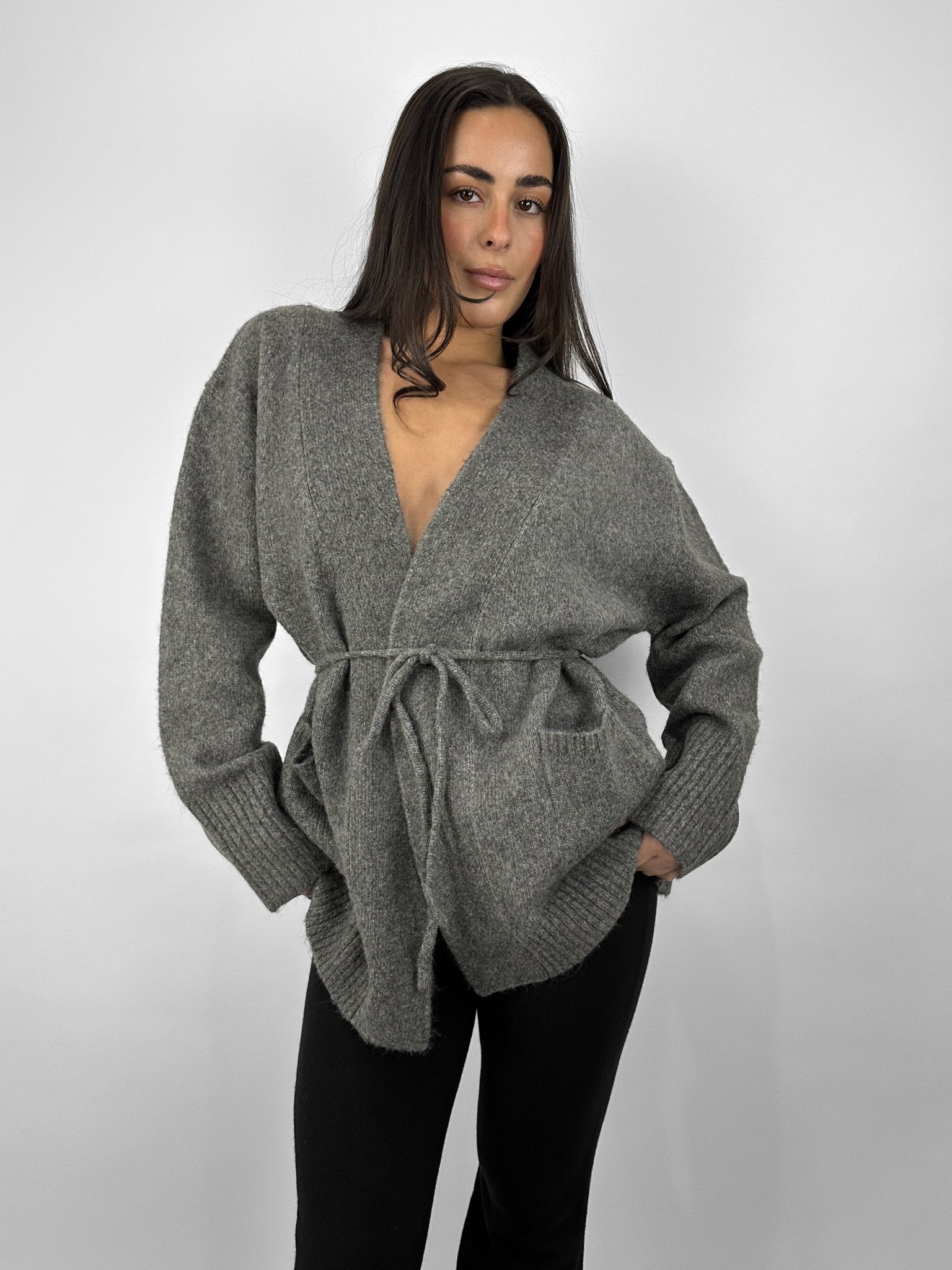 Belted Wrap Knit Cardigan - Vamp Official