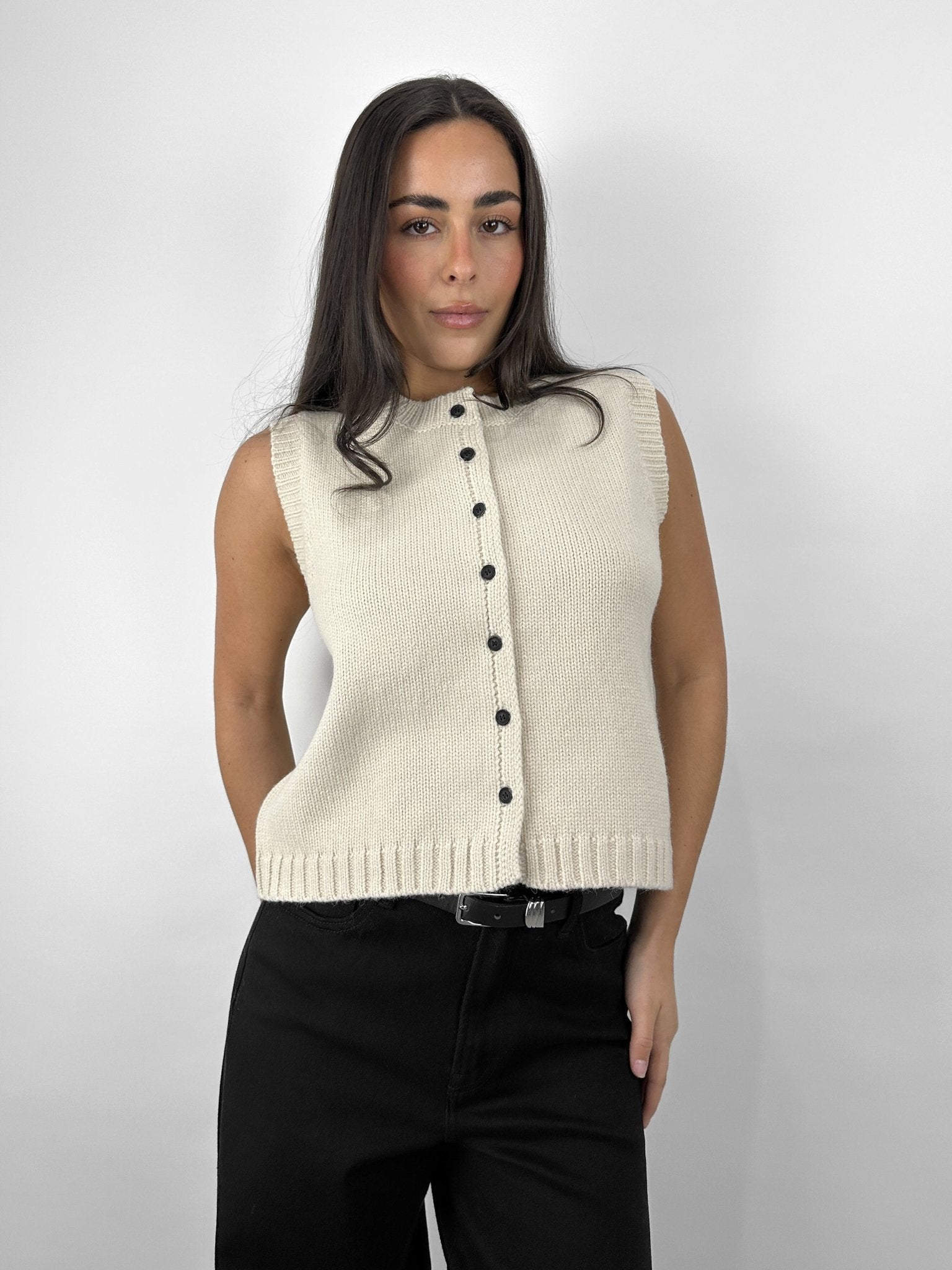 Boxy Button Down Knit Vest - Vamp Official