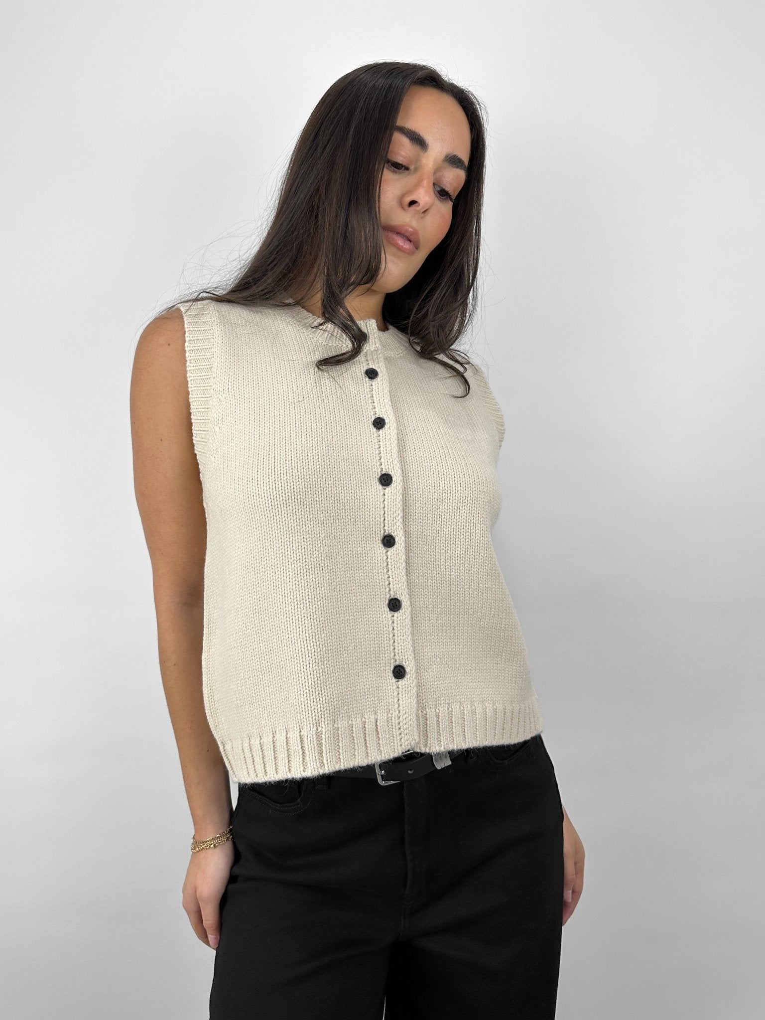 Boxy Button Down Knit Vest - Vamp Official