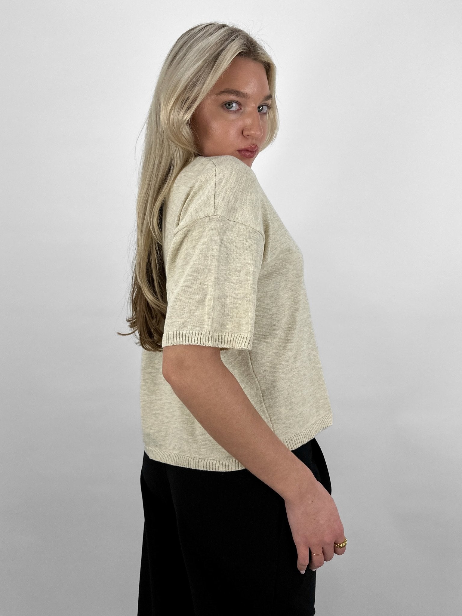 Boxy Knit Short Sleeve Cardigan - Vamp Official