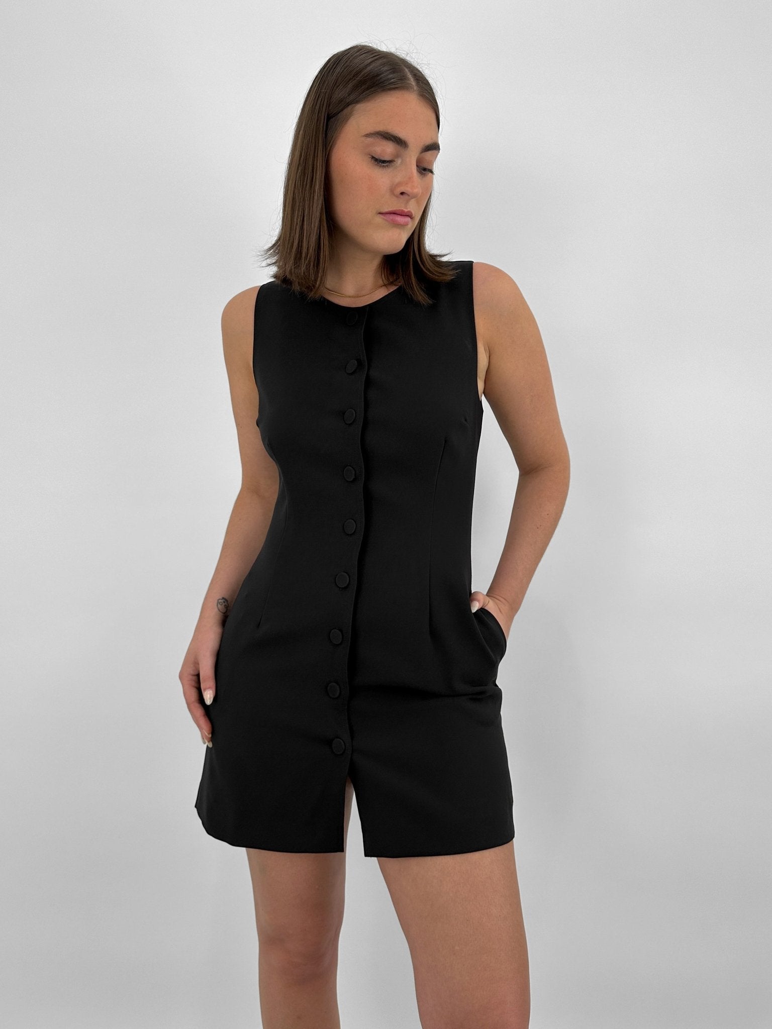 Button Down Vest Mini Dress - Vamp Official