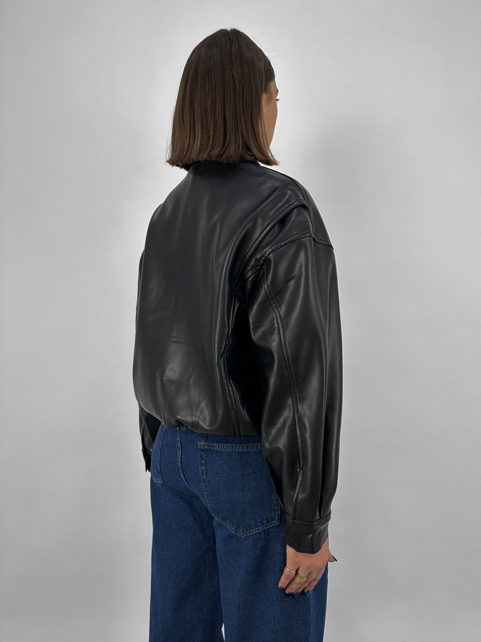 Collared Leather Bomber Jacket - Vamp Official