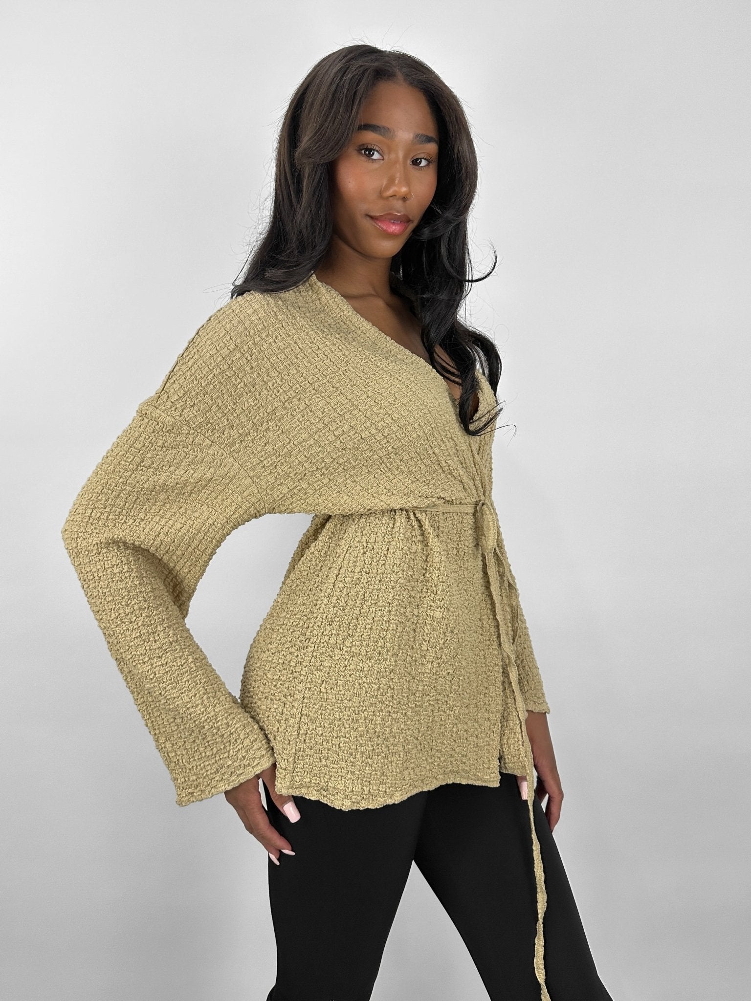 Crinkle Textured Wrap Top - Vamp Official