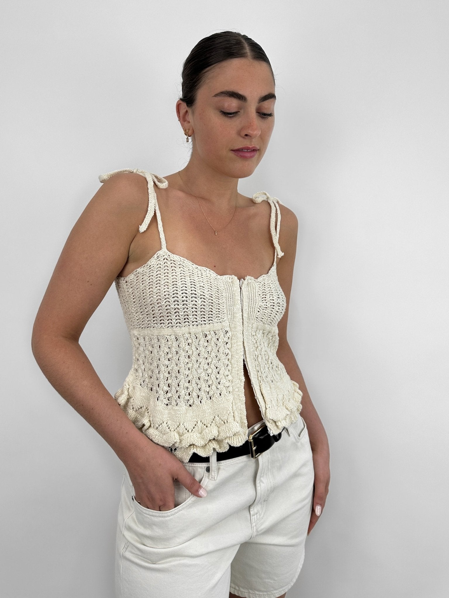 Crochet Knit Ruffle Hem Tank - Vamp Official