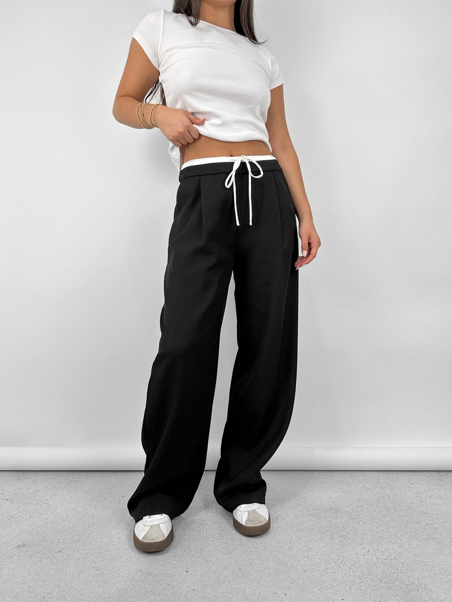Drawstring Contrast Waist Trousers - Vamp Official