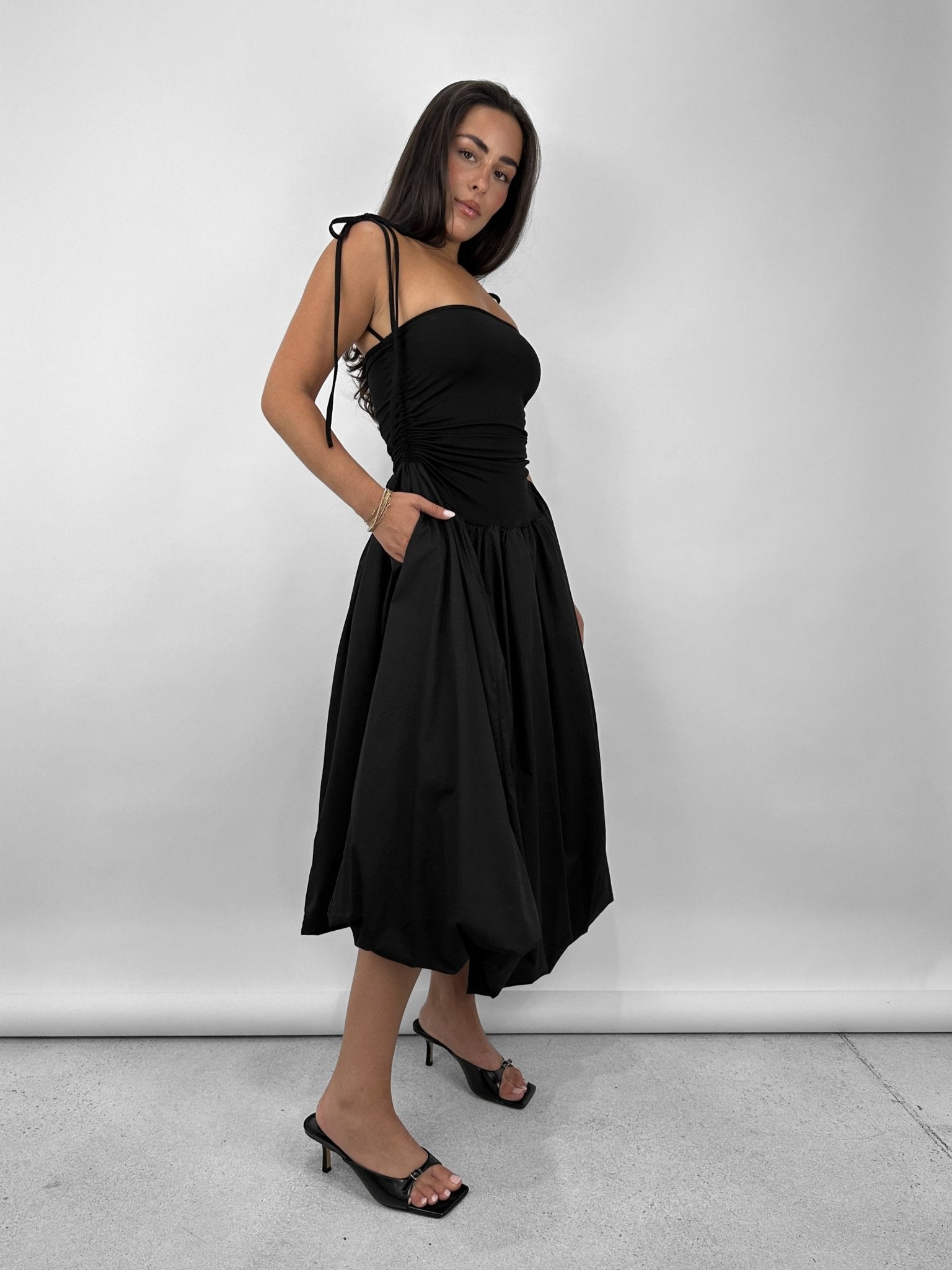 Drop Waist Bubble Hem Midi Dress - Vamp Official