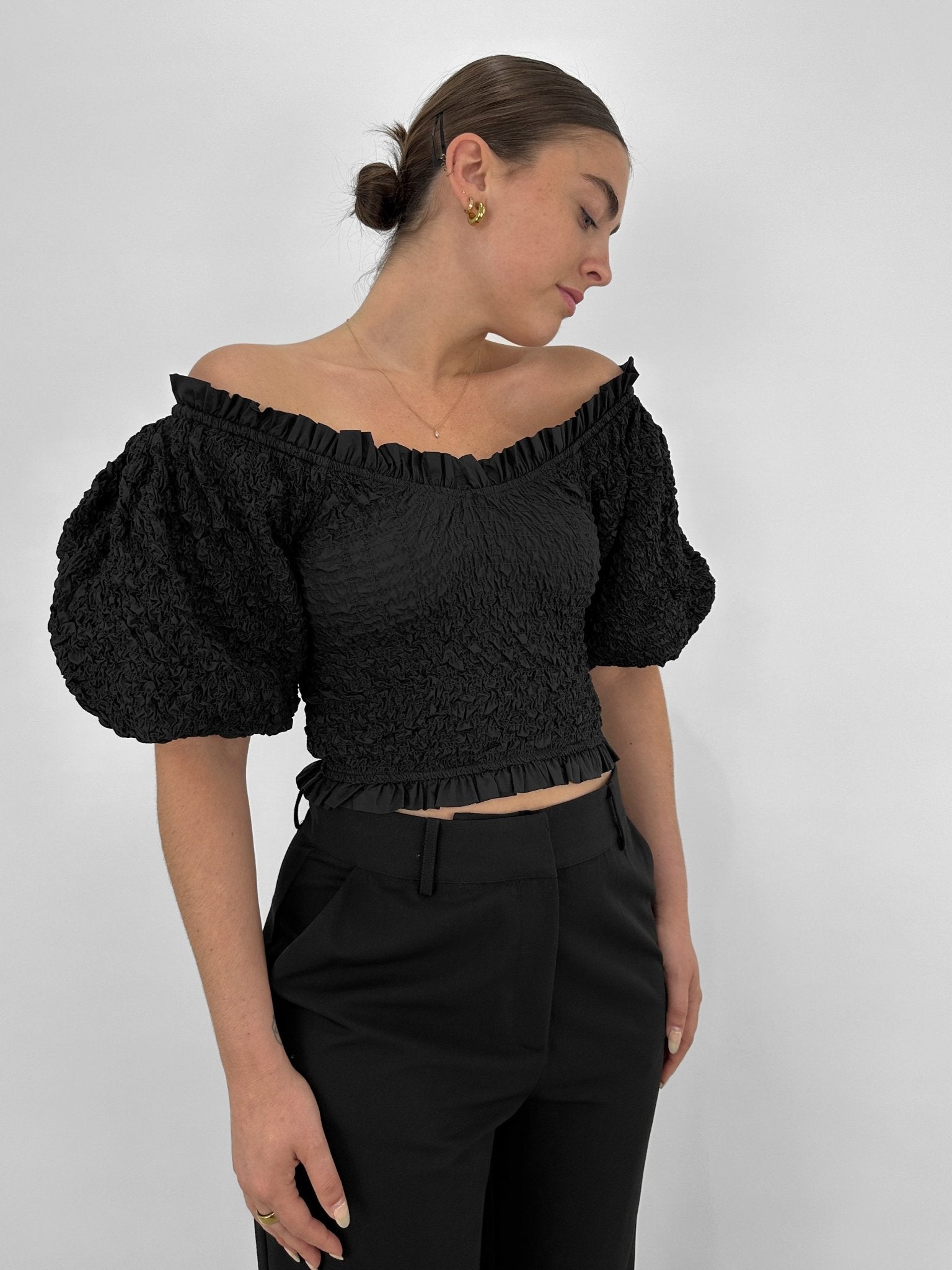 Exaggerated Puff Sleeve Smocked Top - Vamp Official