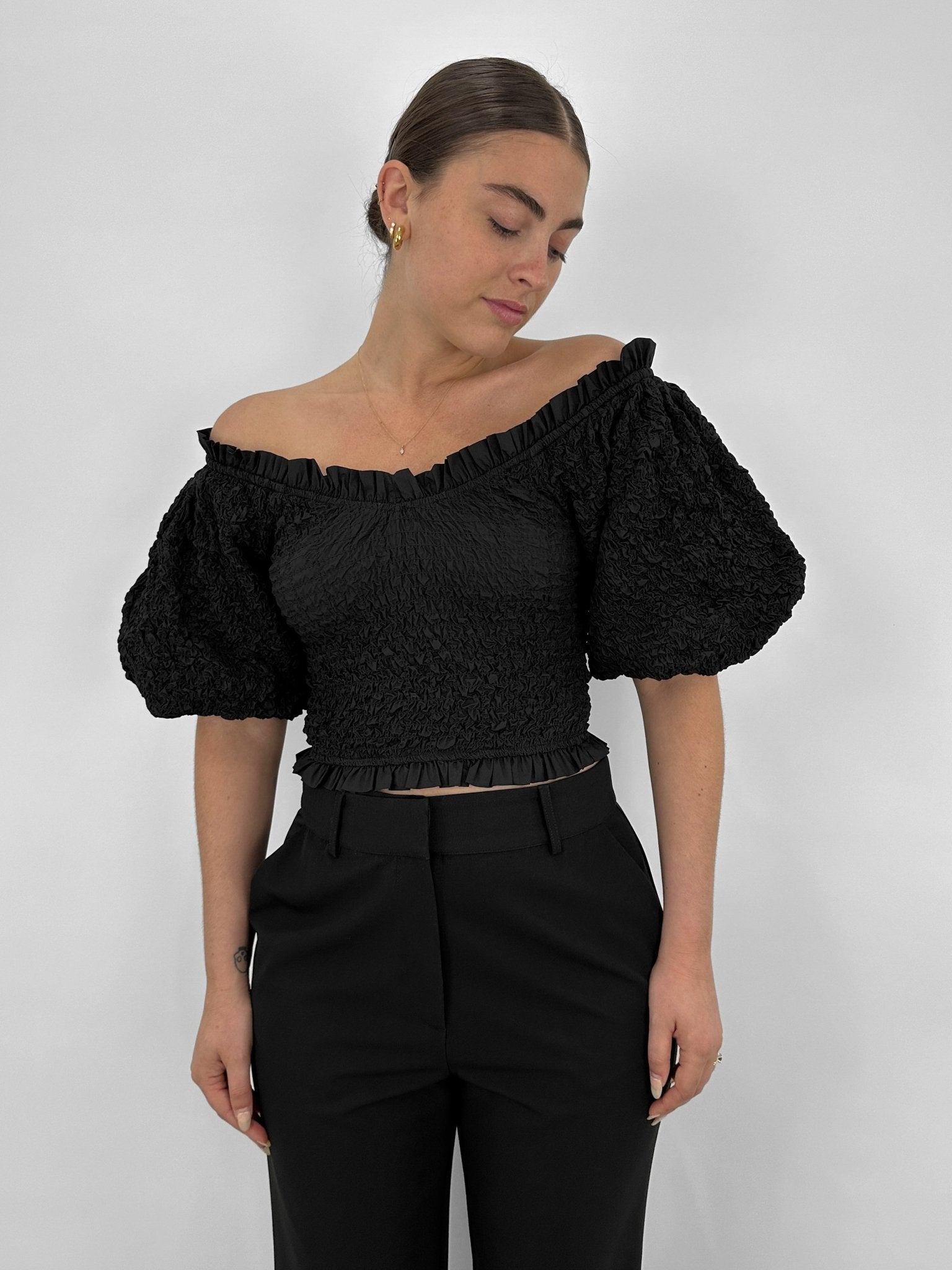 Exaggerated Puff Sleeve Smocked Top - Vamp Official