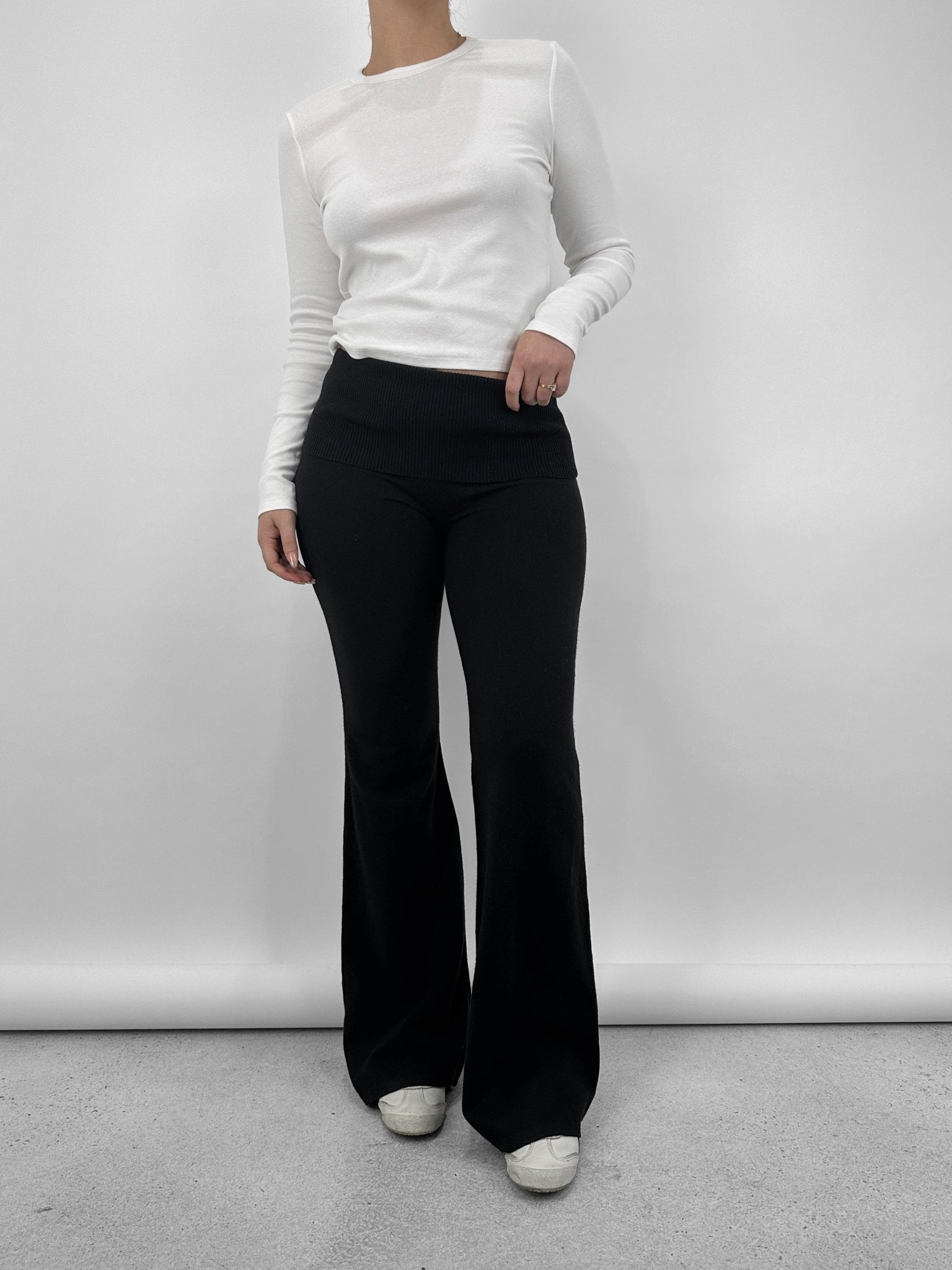 Fold Over Knit Flare Pants - Vamp Official