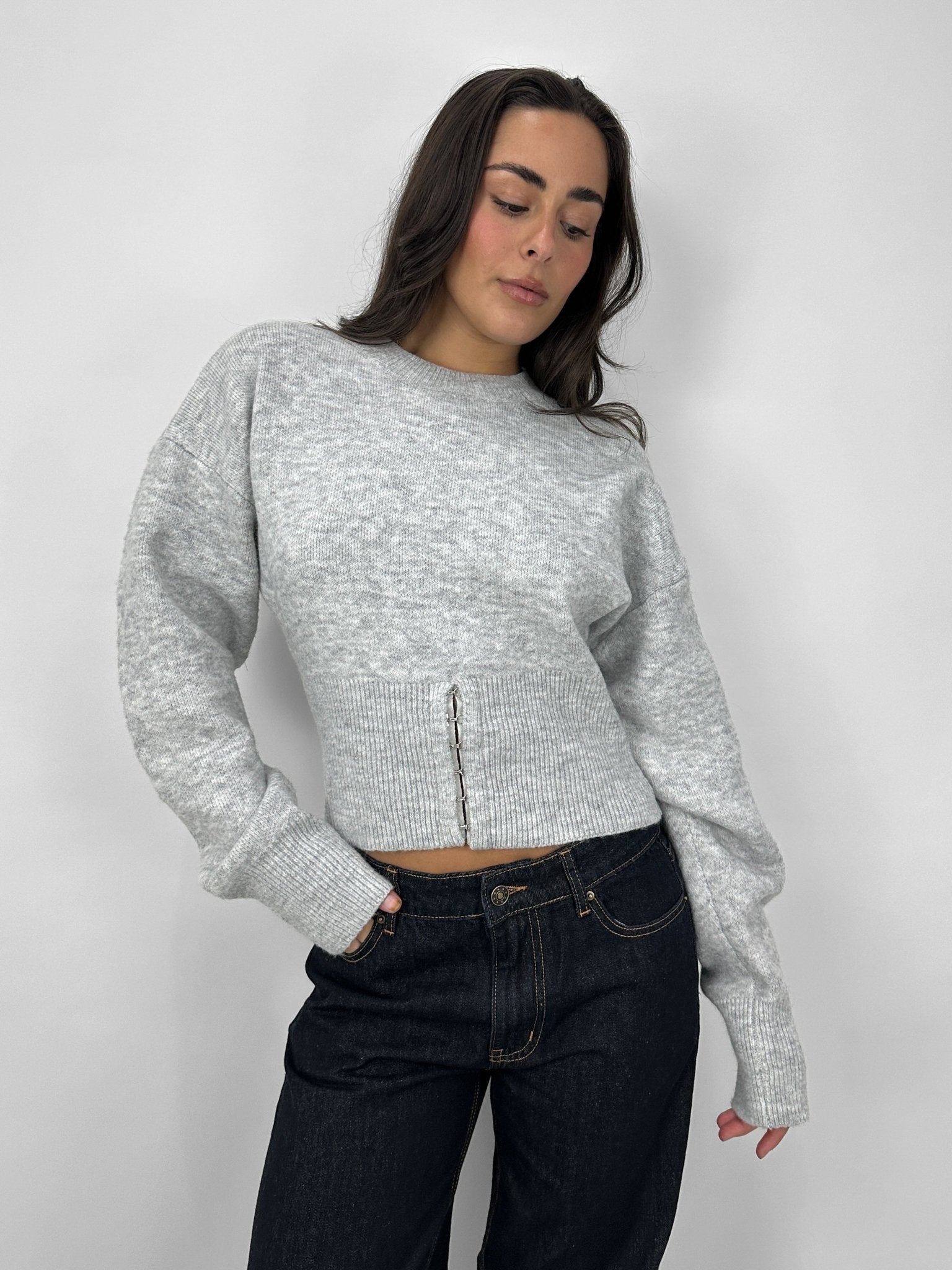 Knit Hook & Eye Waistband Sweater - Vamp Official