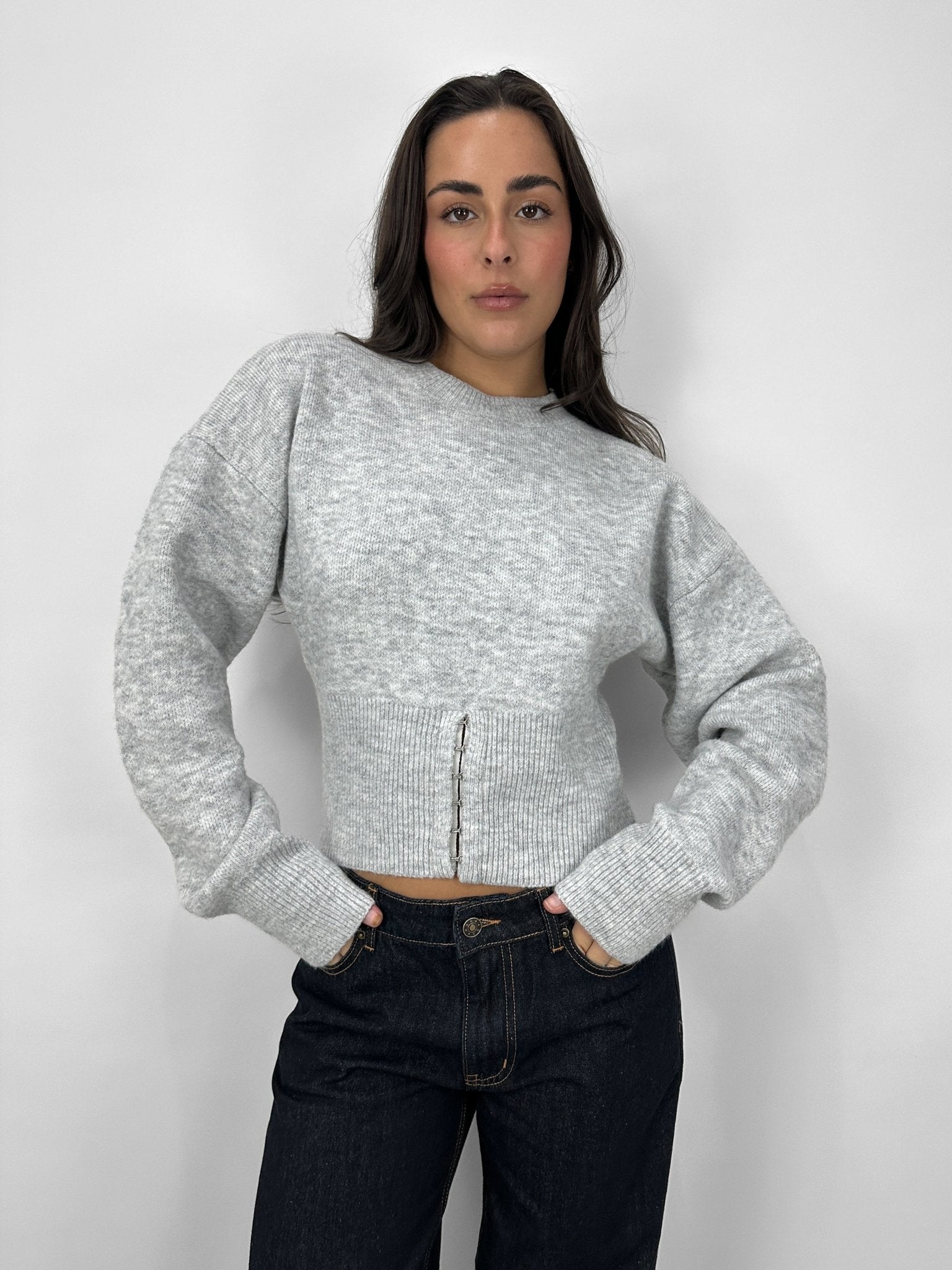 Knit Hook & Eye Waistband Sweater - Vamp Official