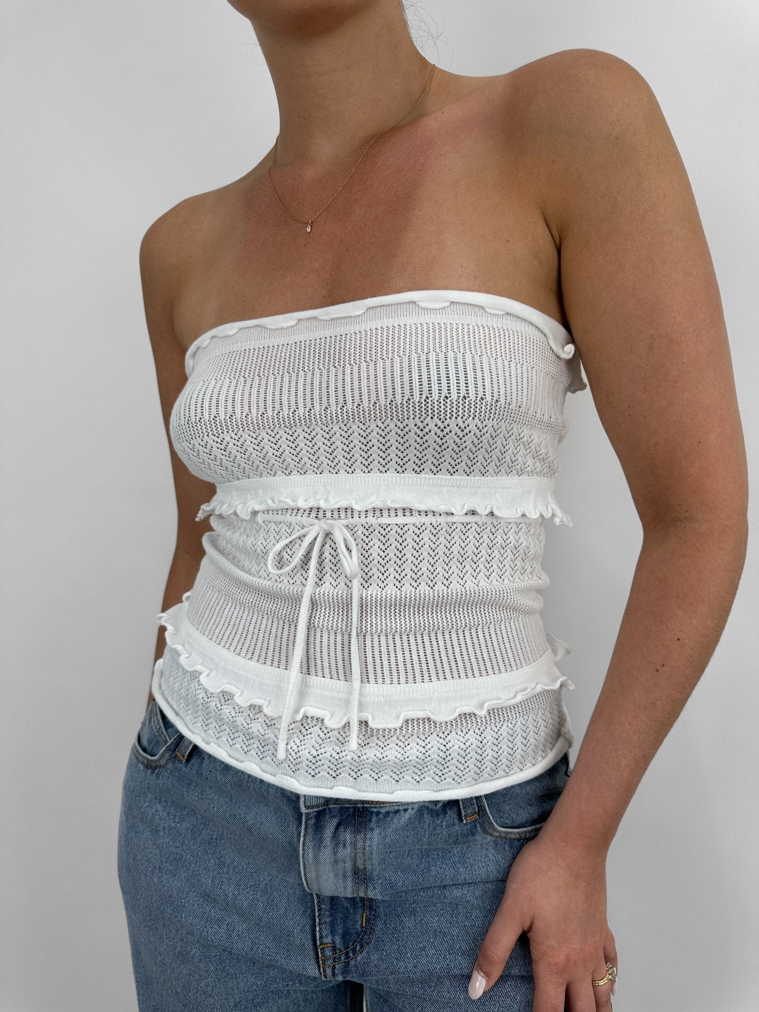 Knit Tiered Ruffle Tube Top - Vamp Official