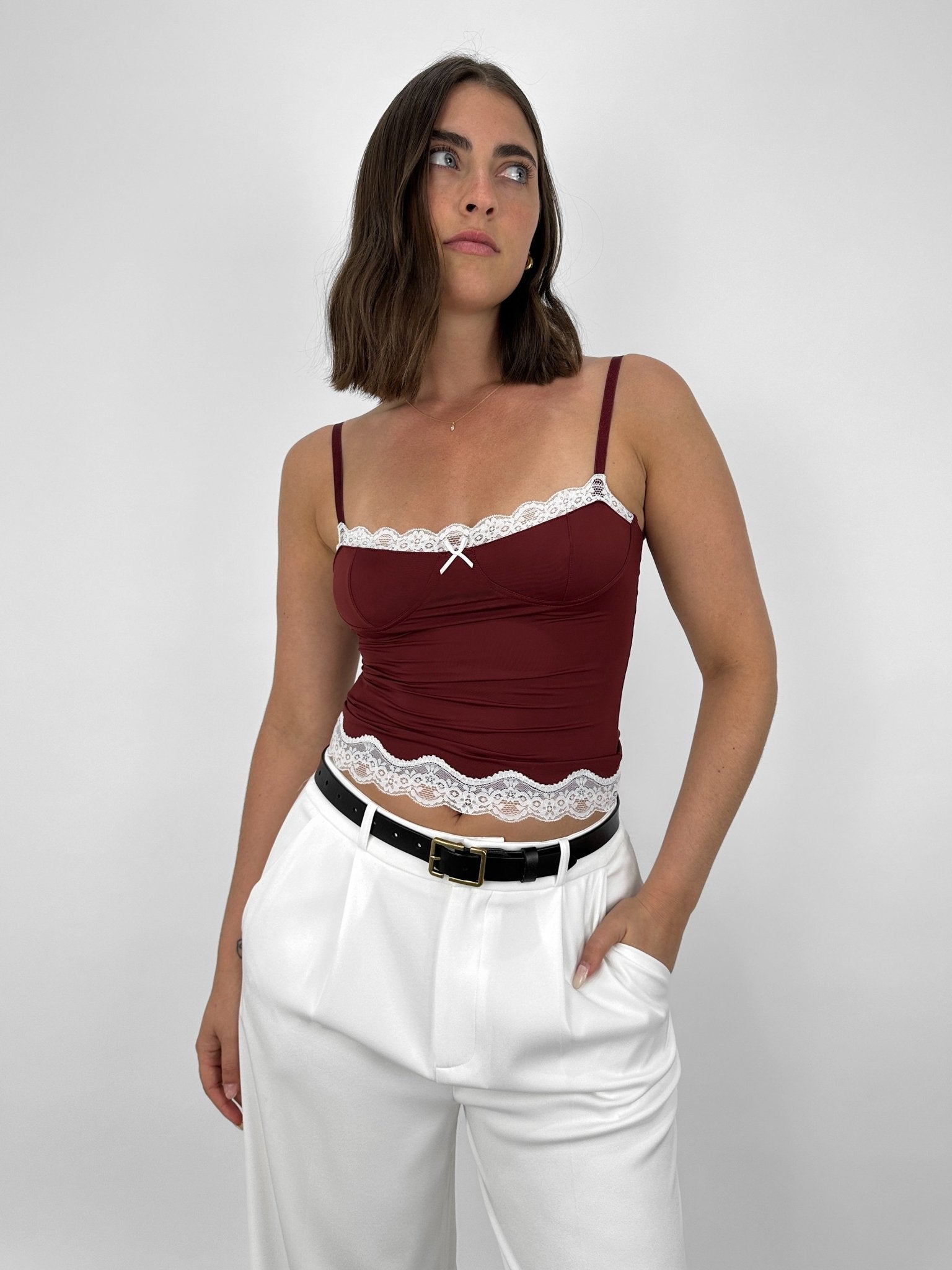Lace Trim Bow Detail Tank - Vamp Official