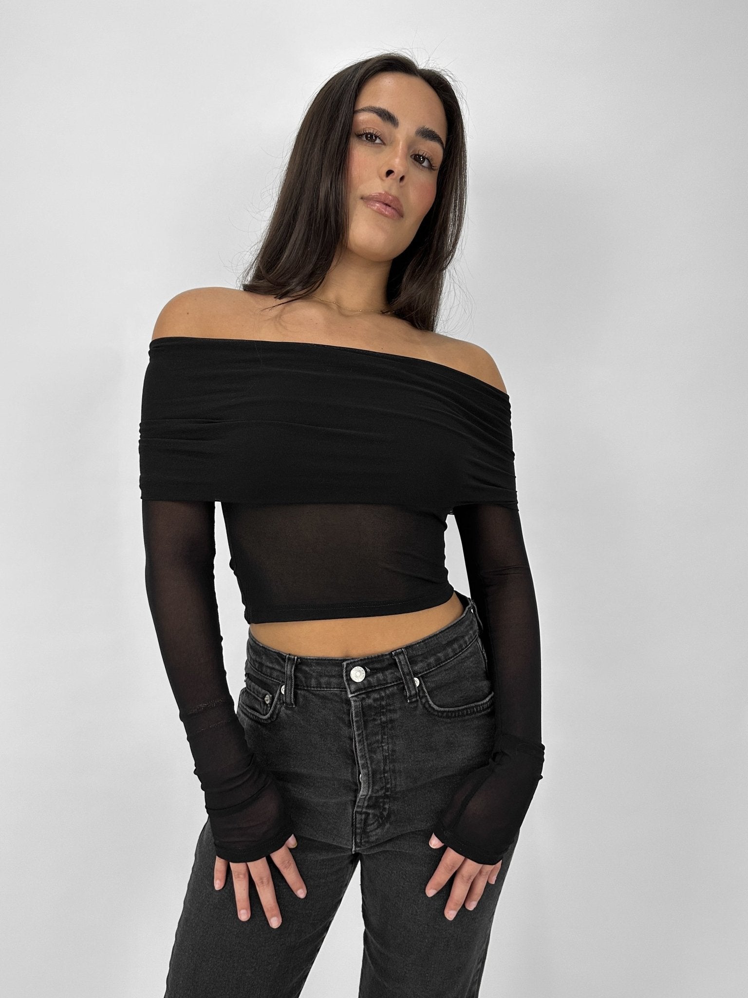 Off The Shoulder Mesh Long Sleeve - Vamp Official