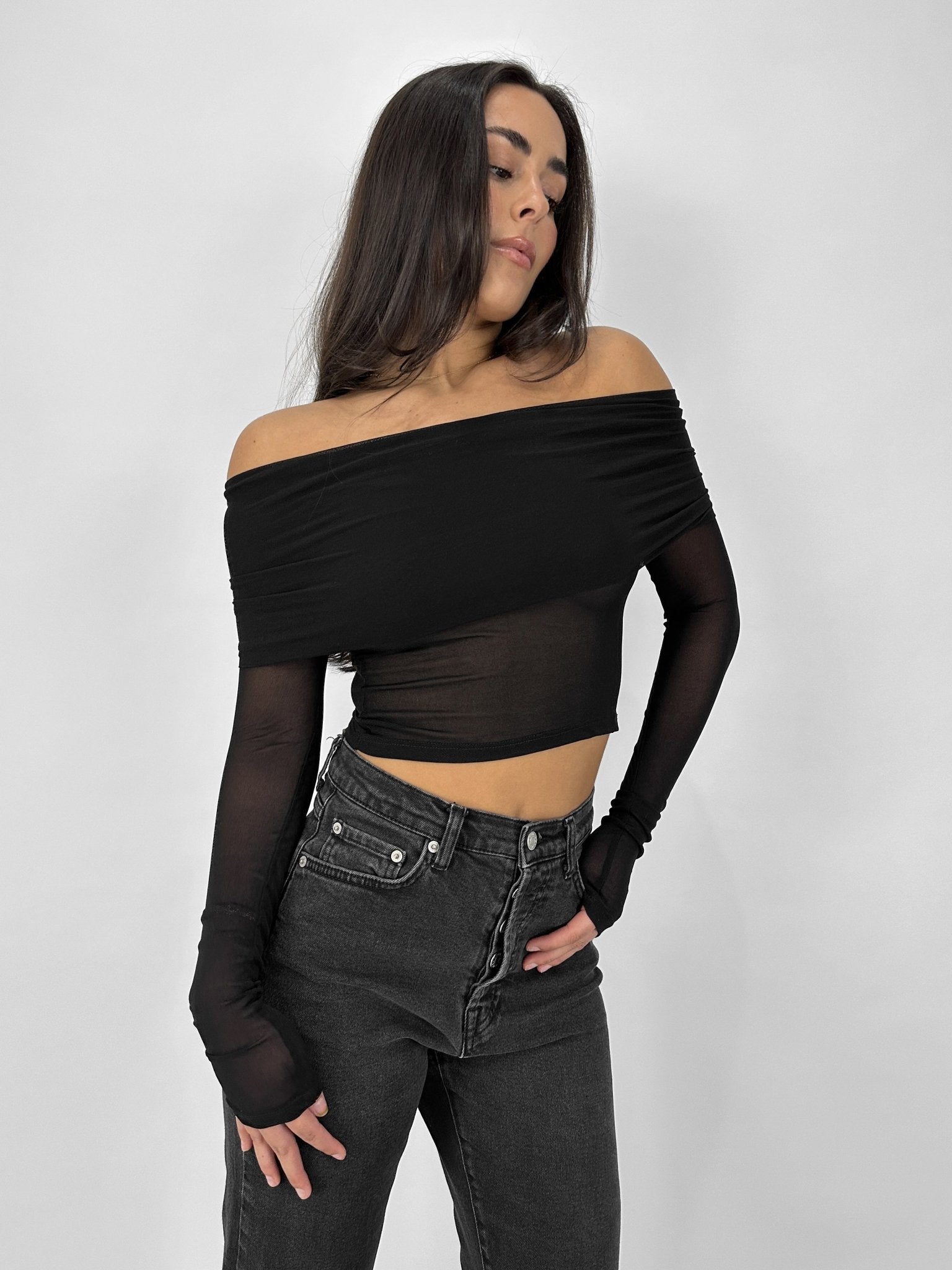 Off The Shoulder Mesh Long Sleeve - Vamp Official