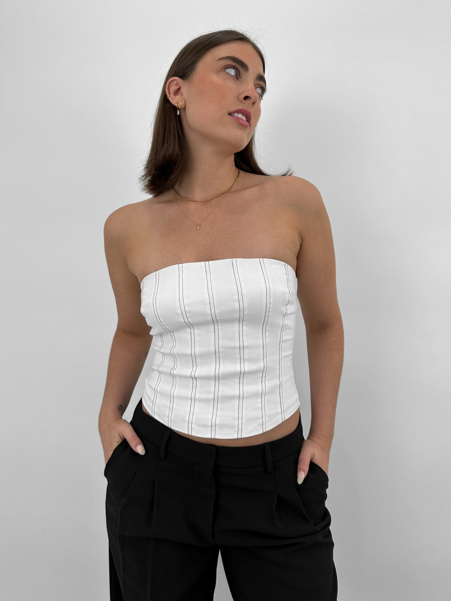 Pinstripe Structured Tube Top - Vamp Official