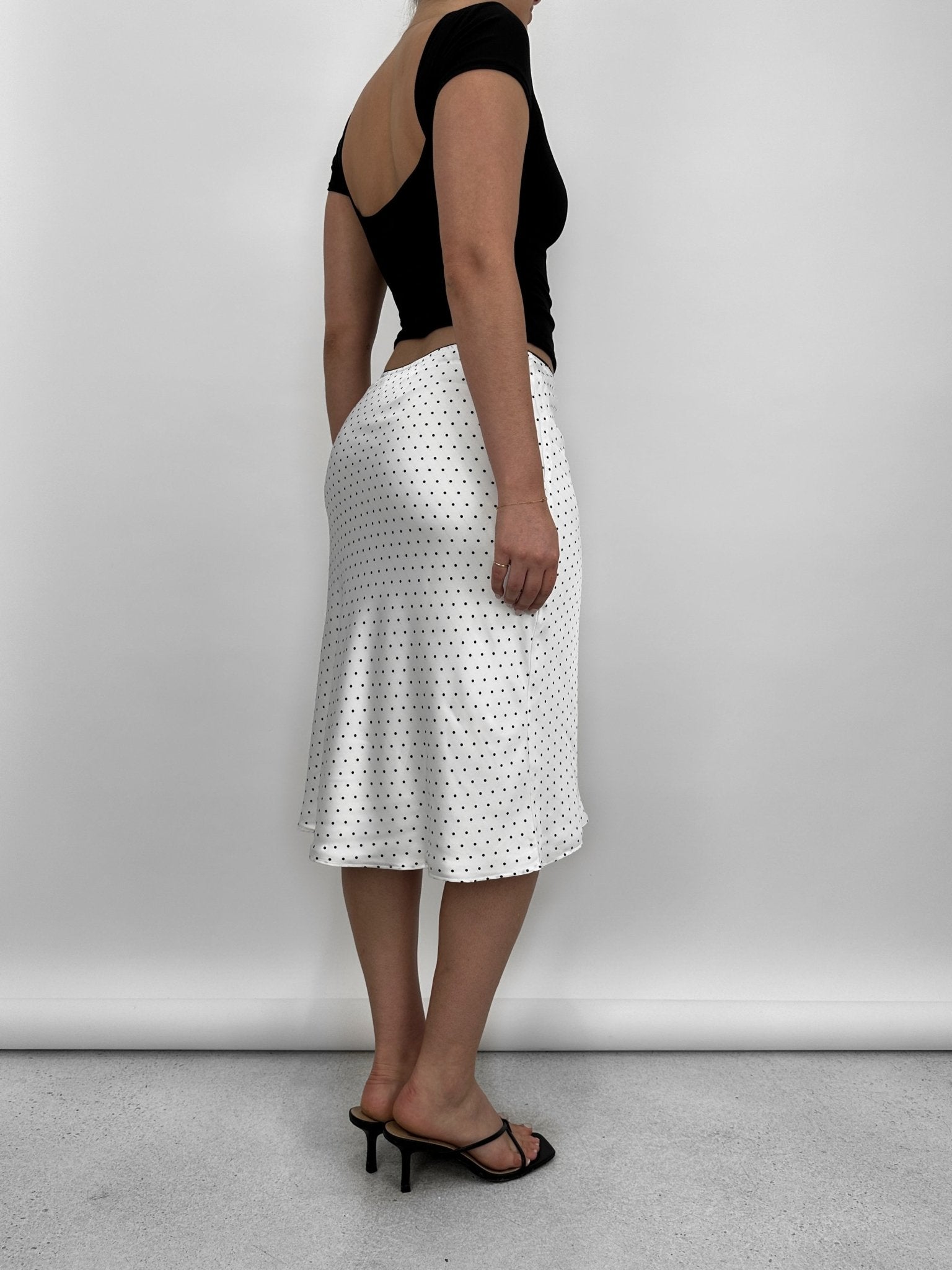 Polka Dot Satin Midi Skirt - Vamp Official