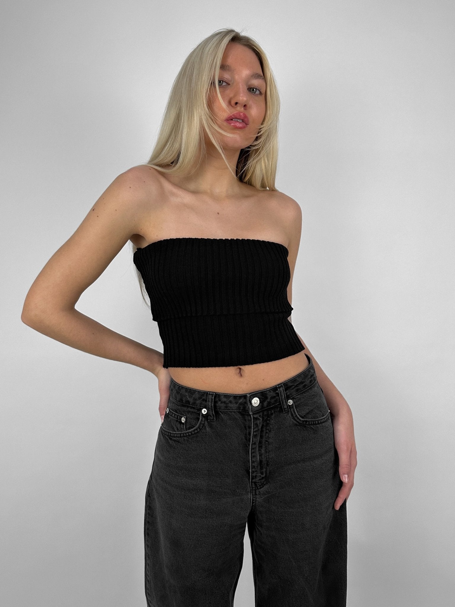 Ribbed Knit Fold Over Tube Top