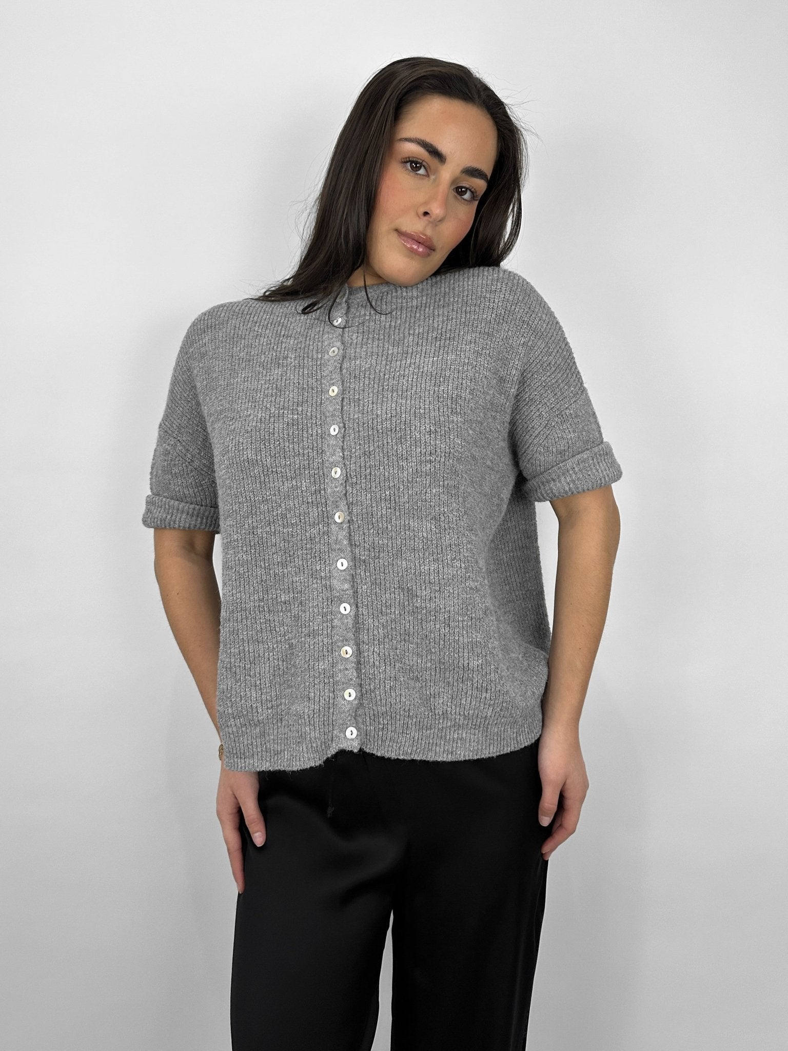 Ribbed Knit Short Sleeve Chunky Cardigan - Vamp Official