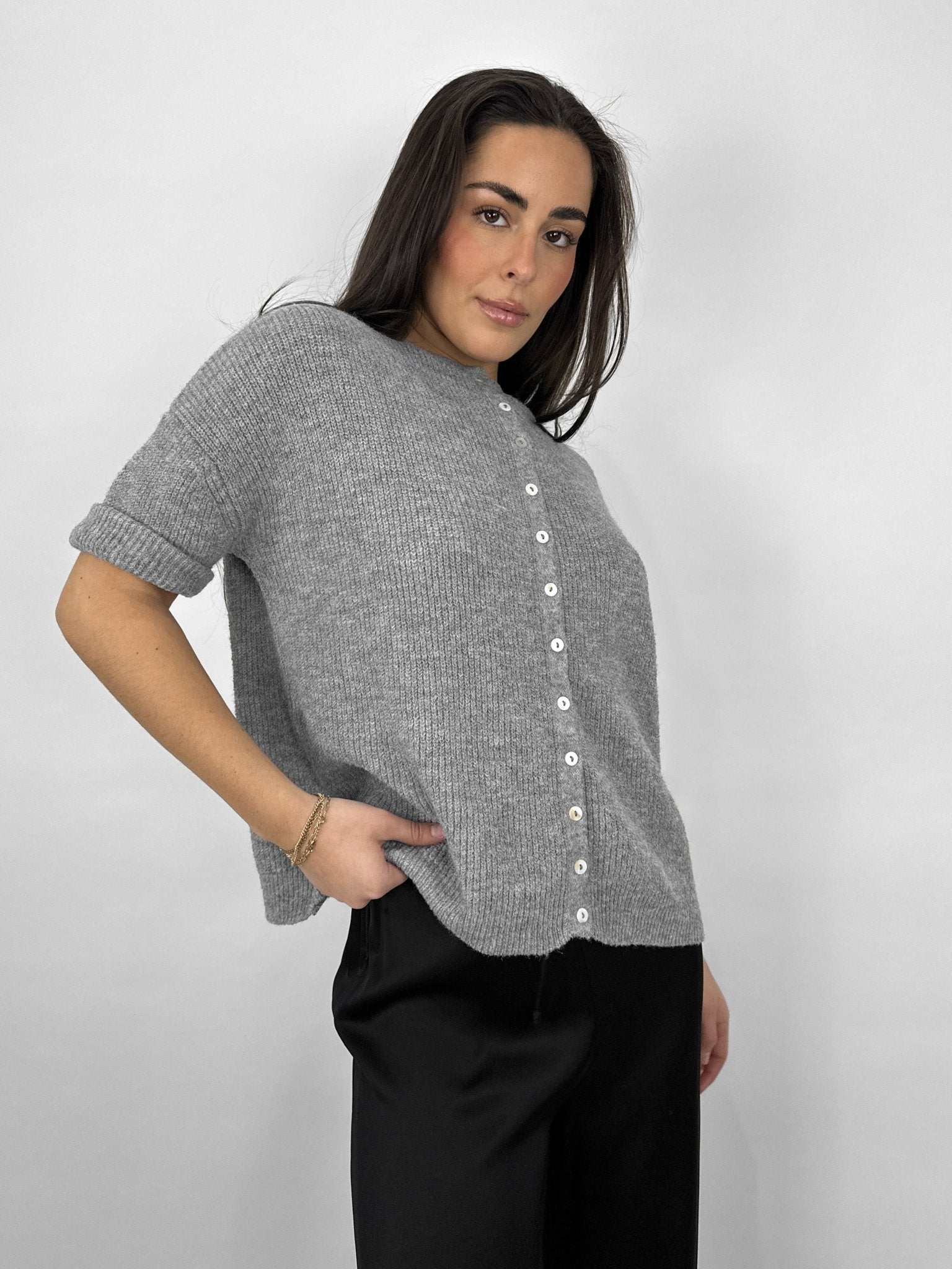 Ribbed Knit Short Sleeve Chunky Cardigan - Vamp Official