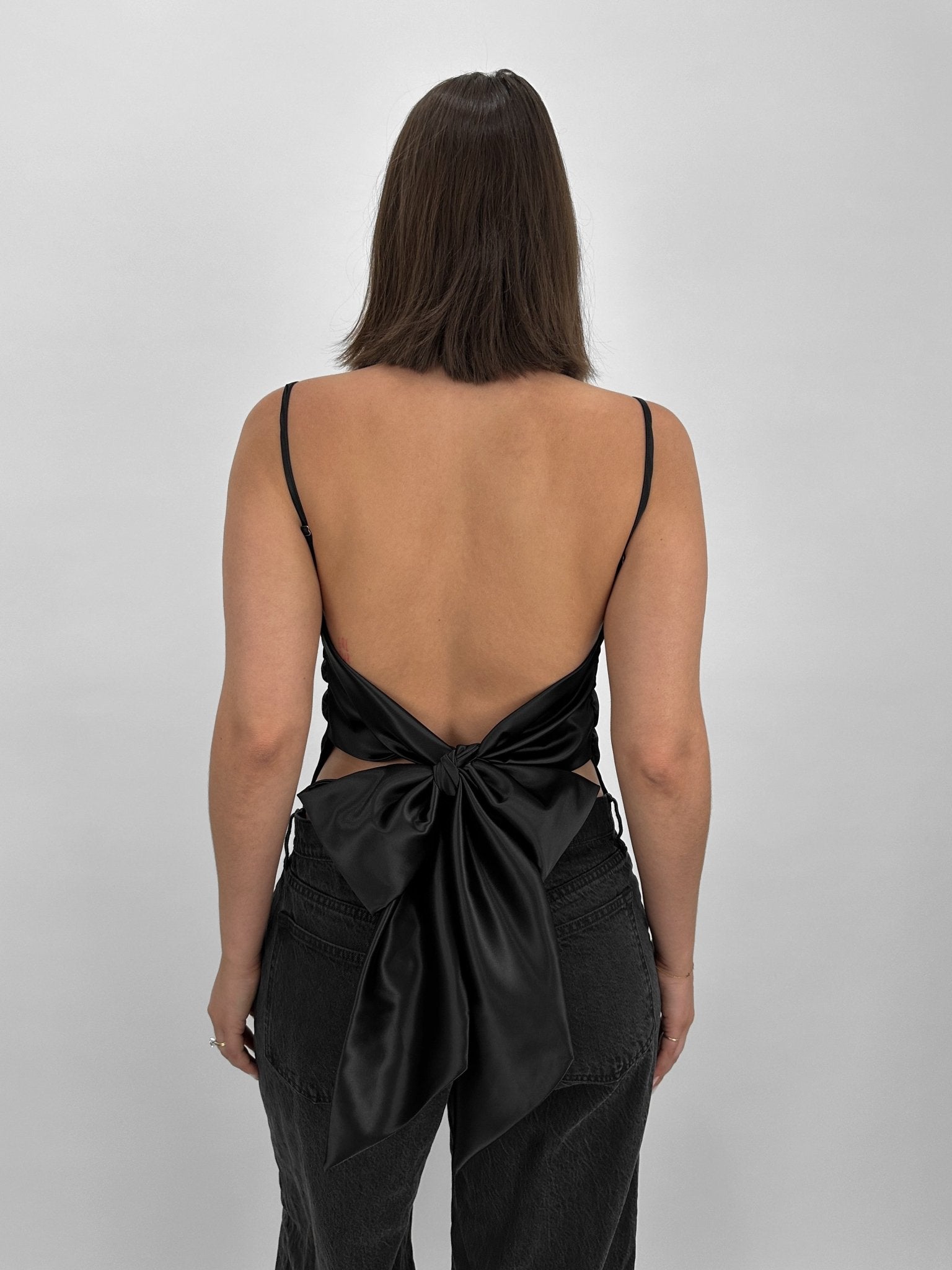 Satin Open Tie Back Bow Tank - Vamp Official