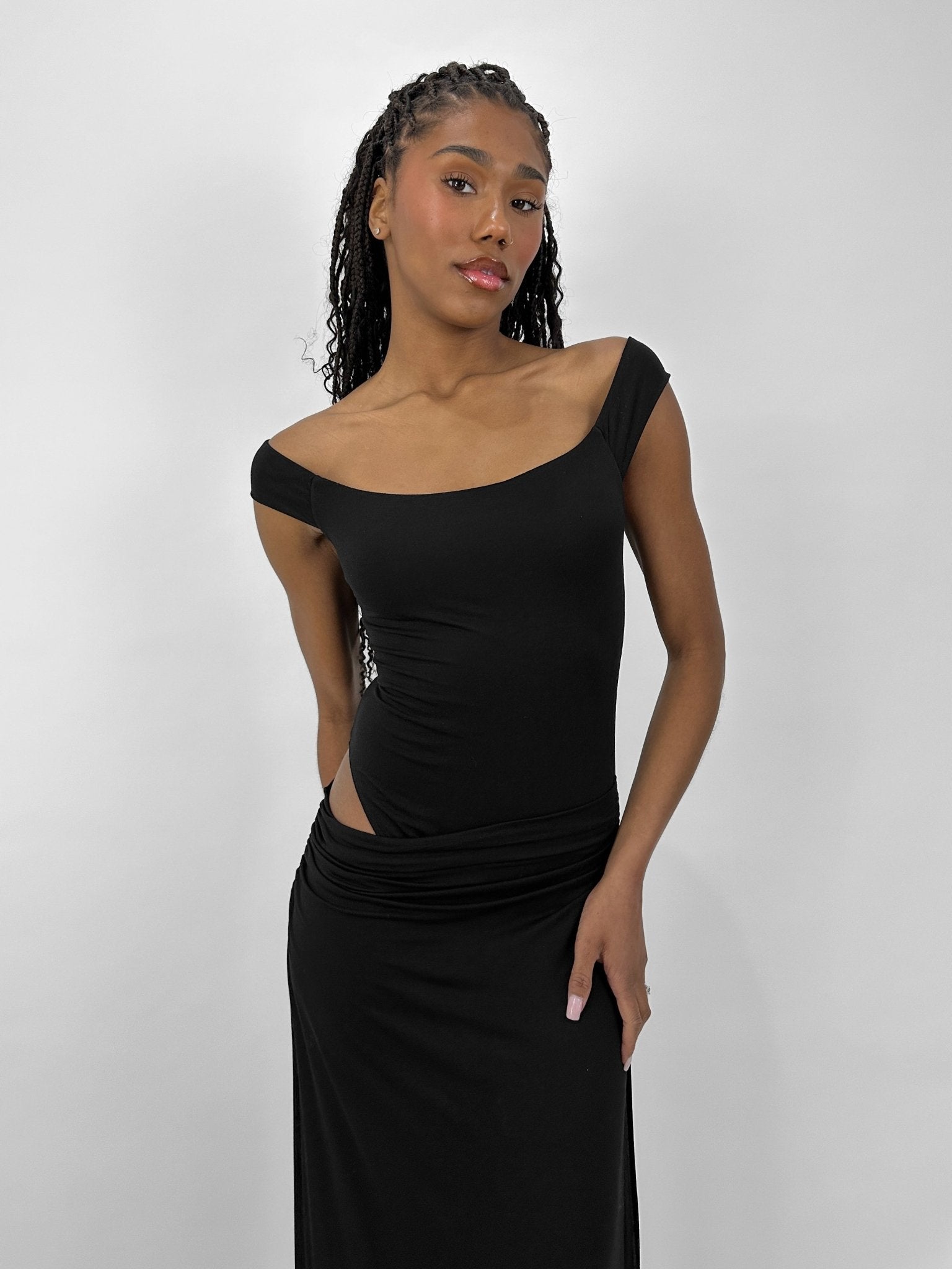 Scoop Neck Cut Out Midi Dress - Vamp Official