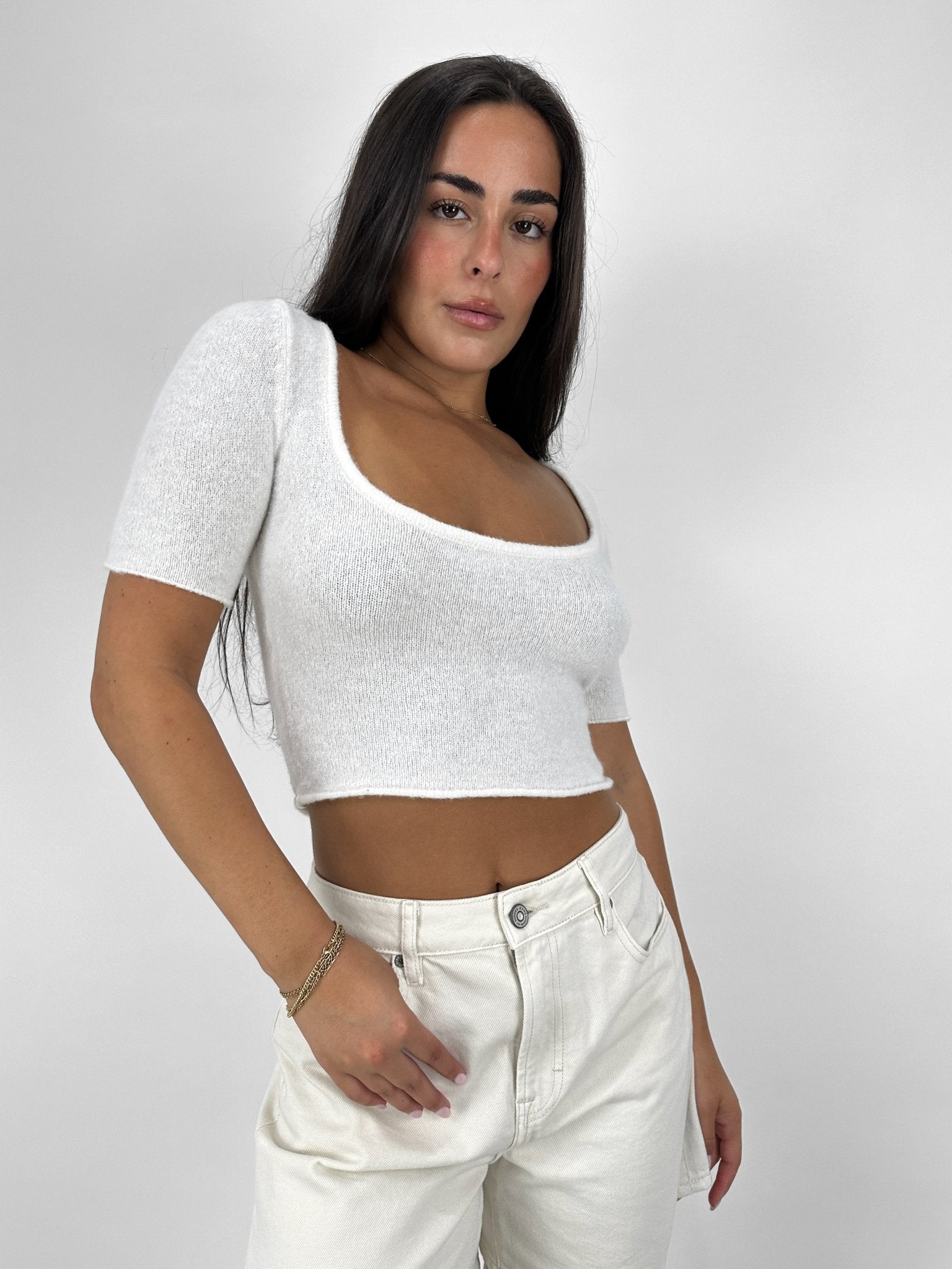 Scoop Neck Knit Short Sleeve Top - Vamp Official