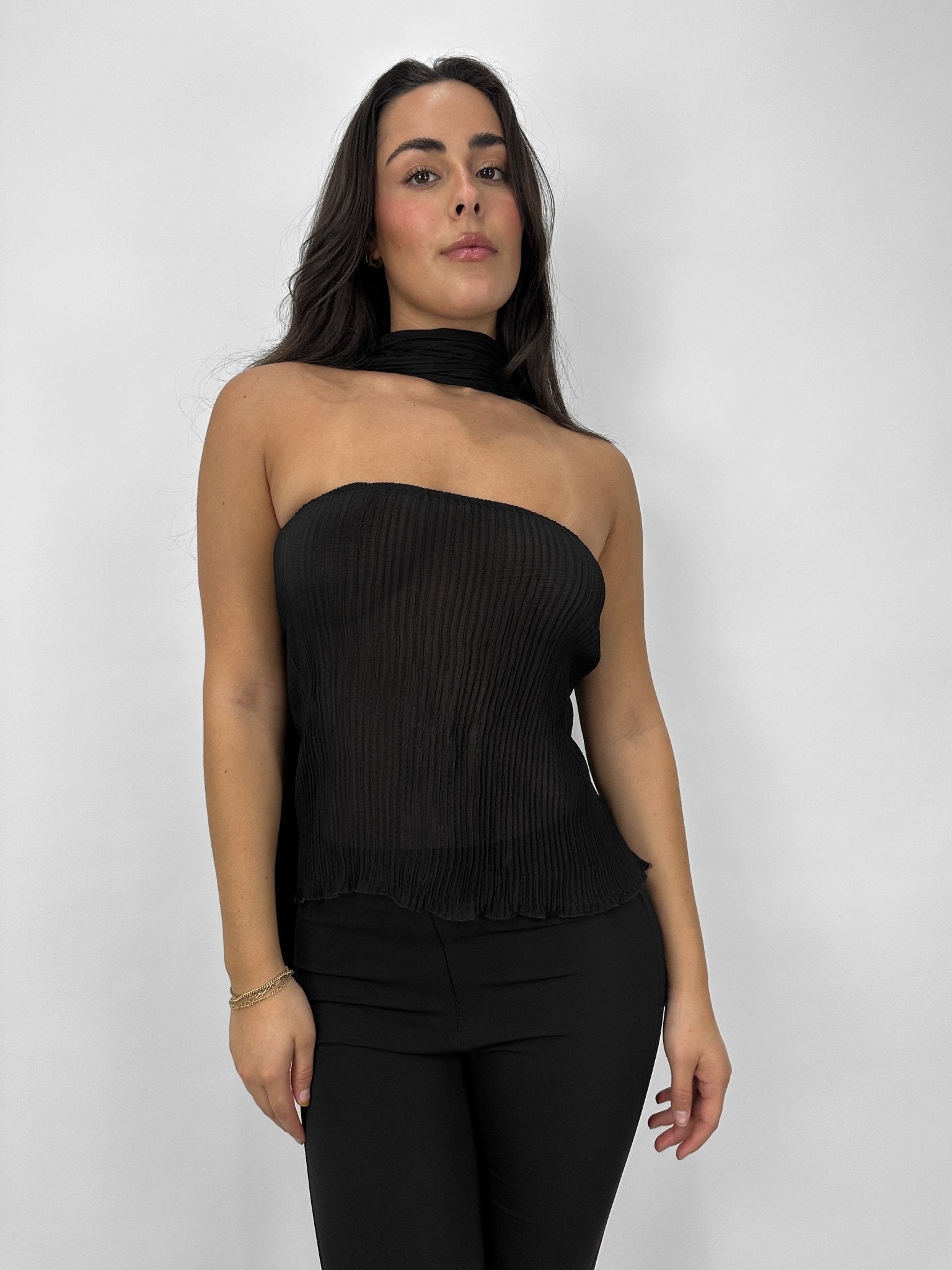 Sheer Plissé Tube Top and Scarf Set - Vamp Official