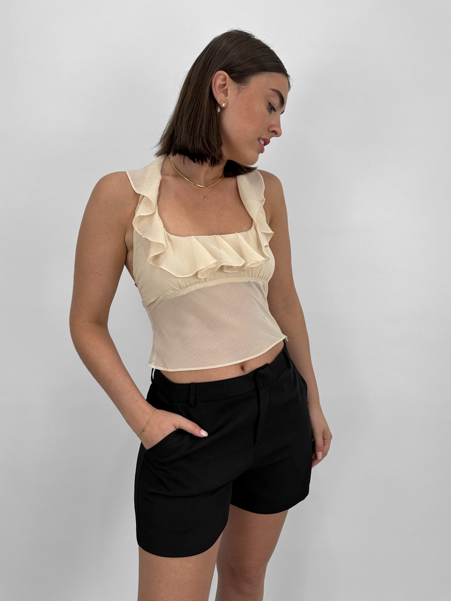 Sheer Ruffle Halter Top - Vamp Official