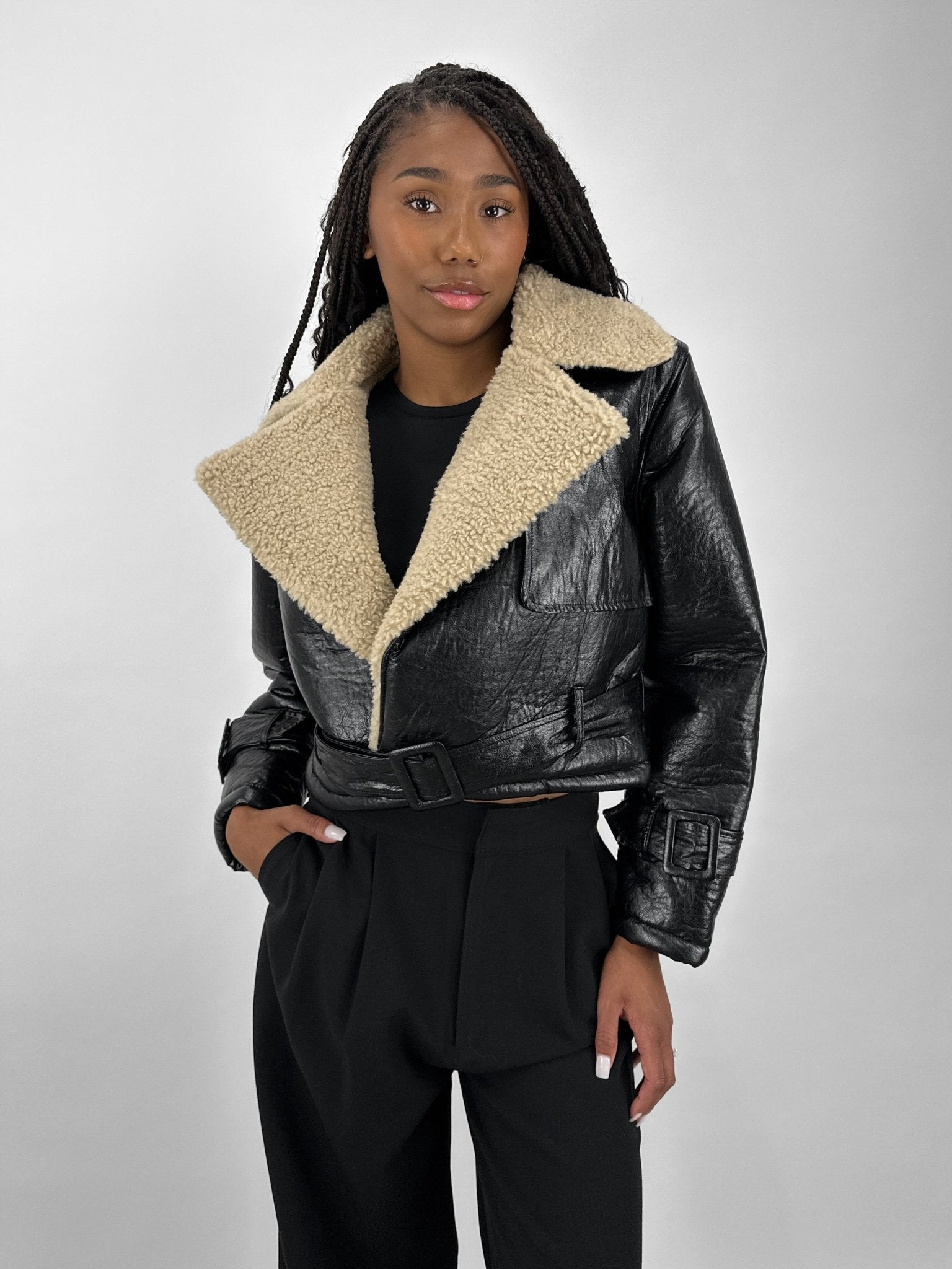 Sherpa Lined Leather Moto Jacket - Vamp Official