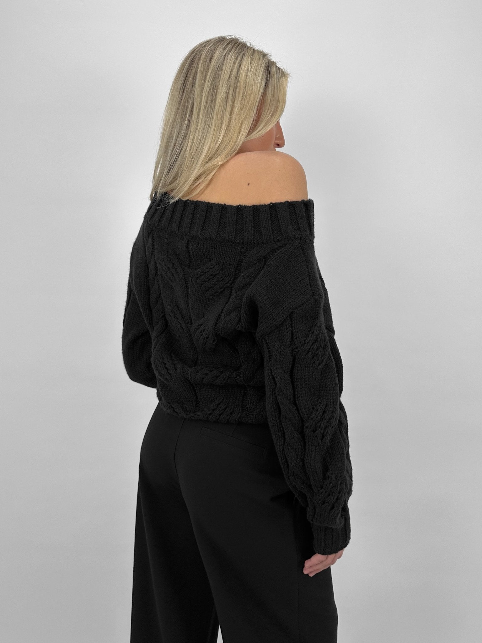 Slouch Shoulder Cable Knit Sweater - Vamp Official