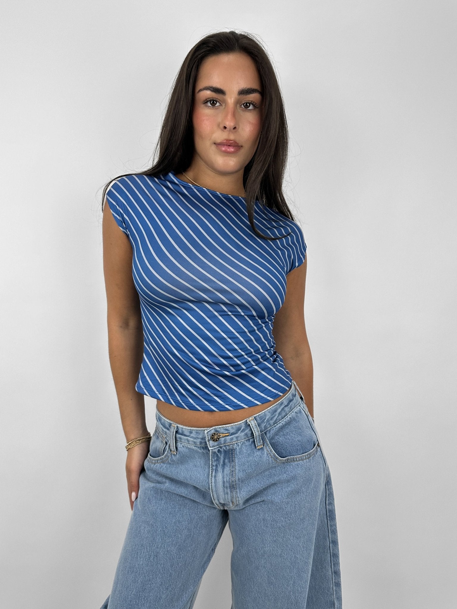 Striped Boat Neck Cap Sleeve Tee - Vamp Official
