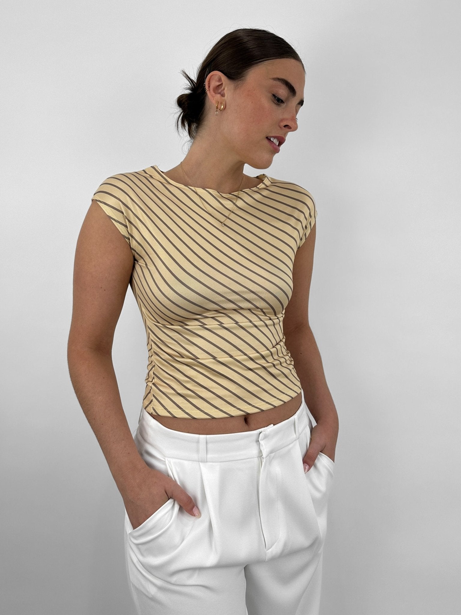 Striped Boat Neck Cap Sleeve Tee - Vamp Official