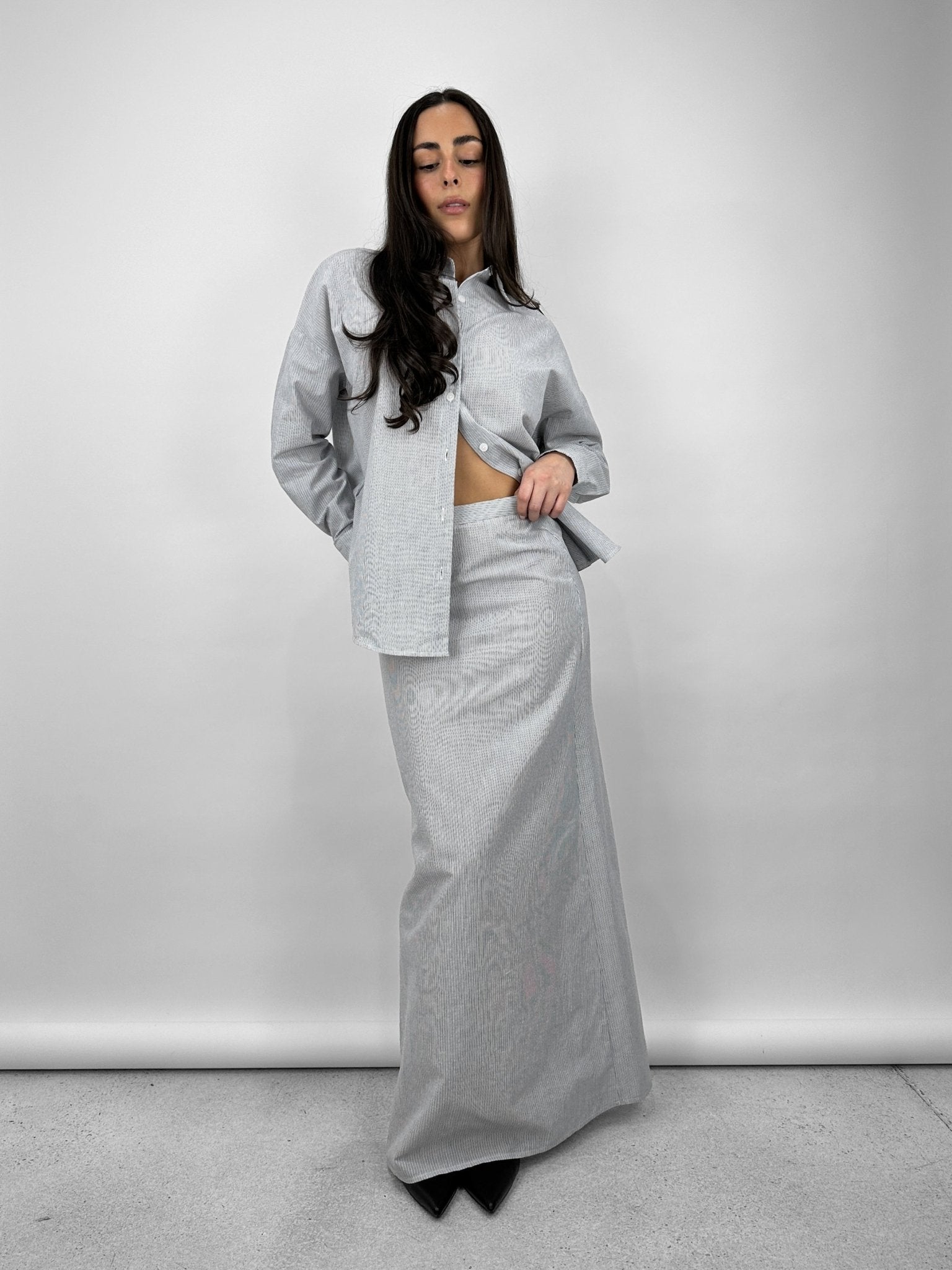 Striped High Rise Maxi Skirt - Vamp Official