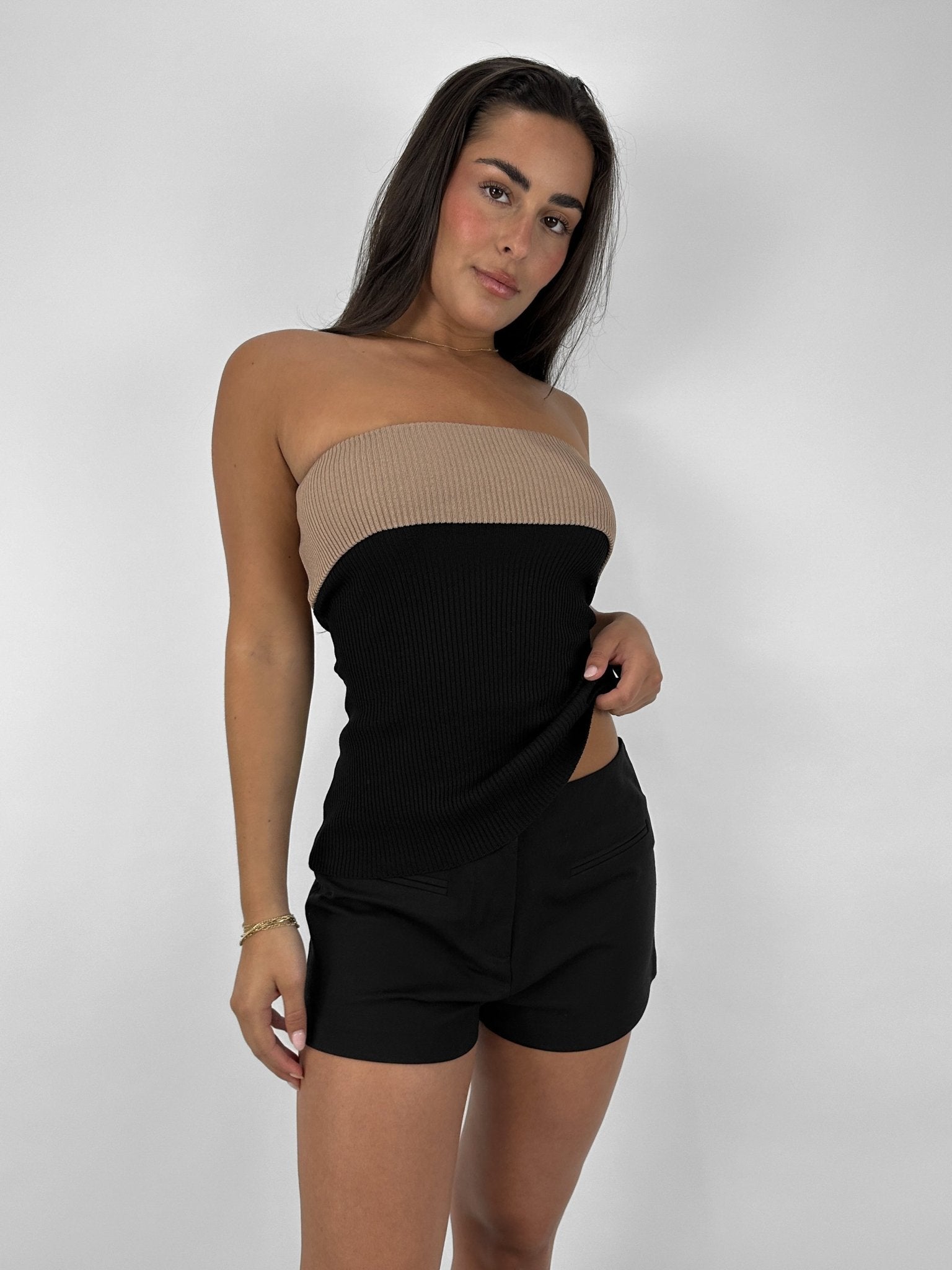 Two Tone Fold Over Knit Tube Top - Vamp Official