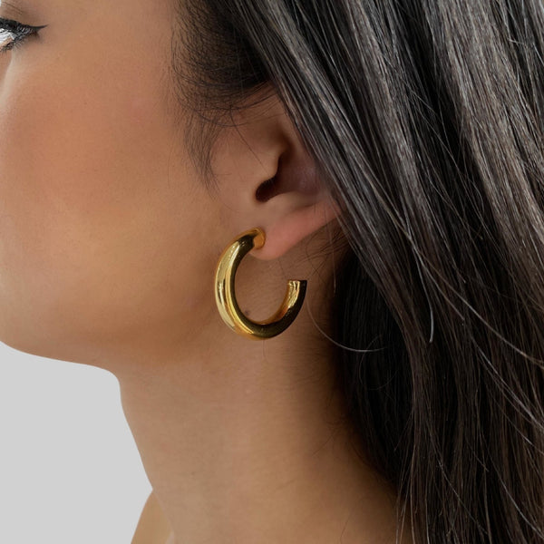 18ct Yellow Small Chunky Gold Hoop Earrings | Auric Jewellery