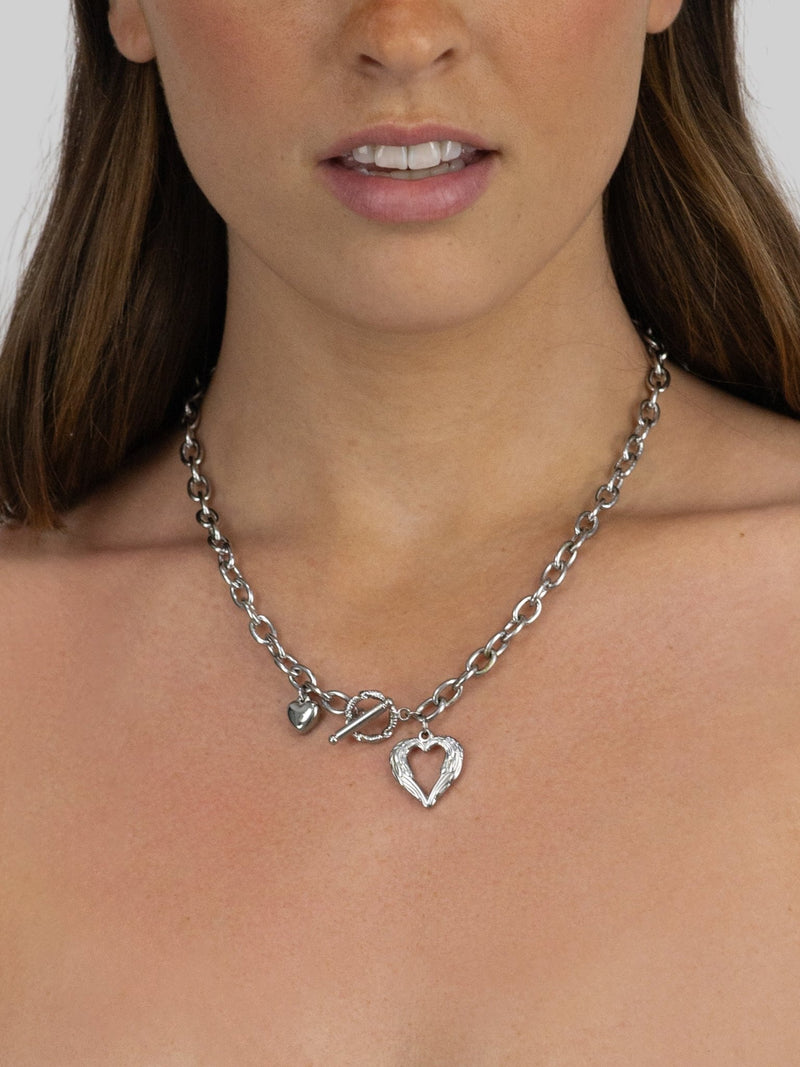 Link Chain Necklace with Heart Pendant