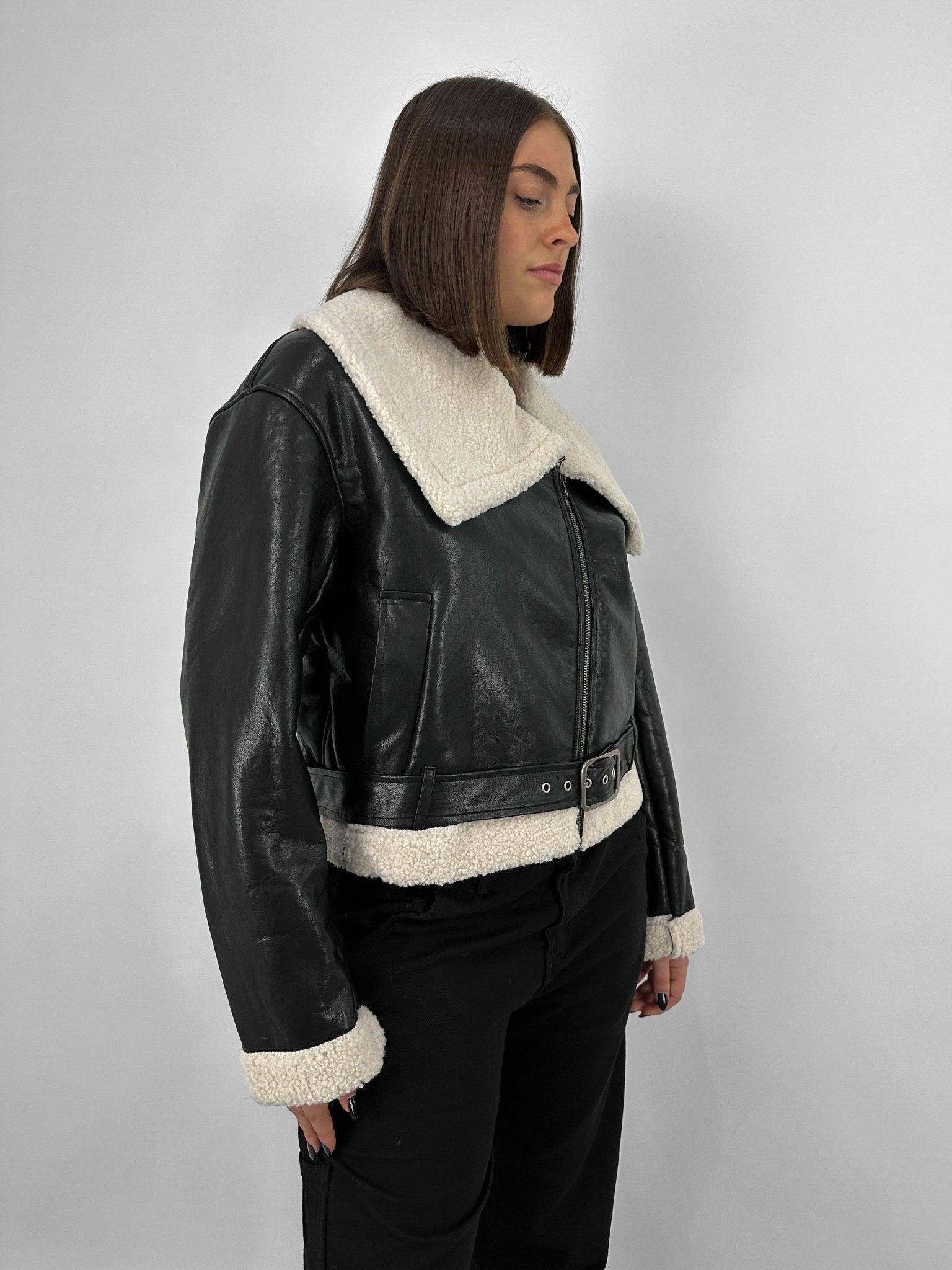 Sherpa Collar Moto Leather Jacket