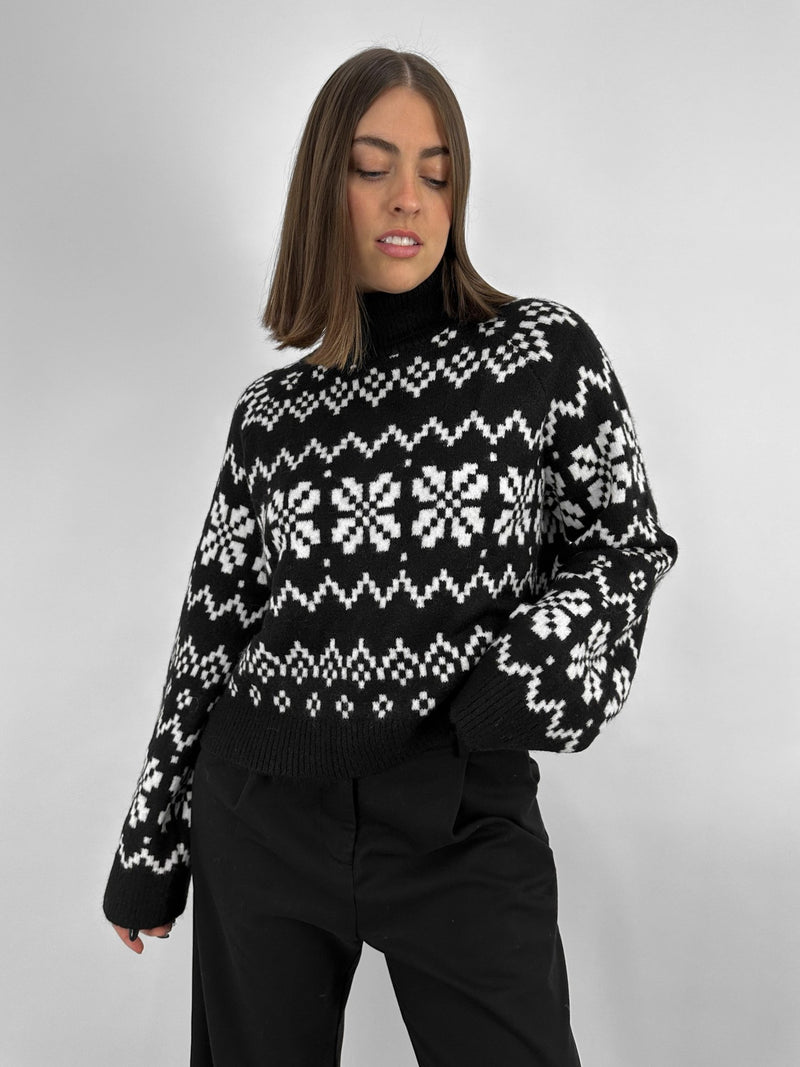 Snowflake Turtleneck Knit Sweater